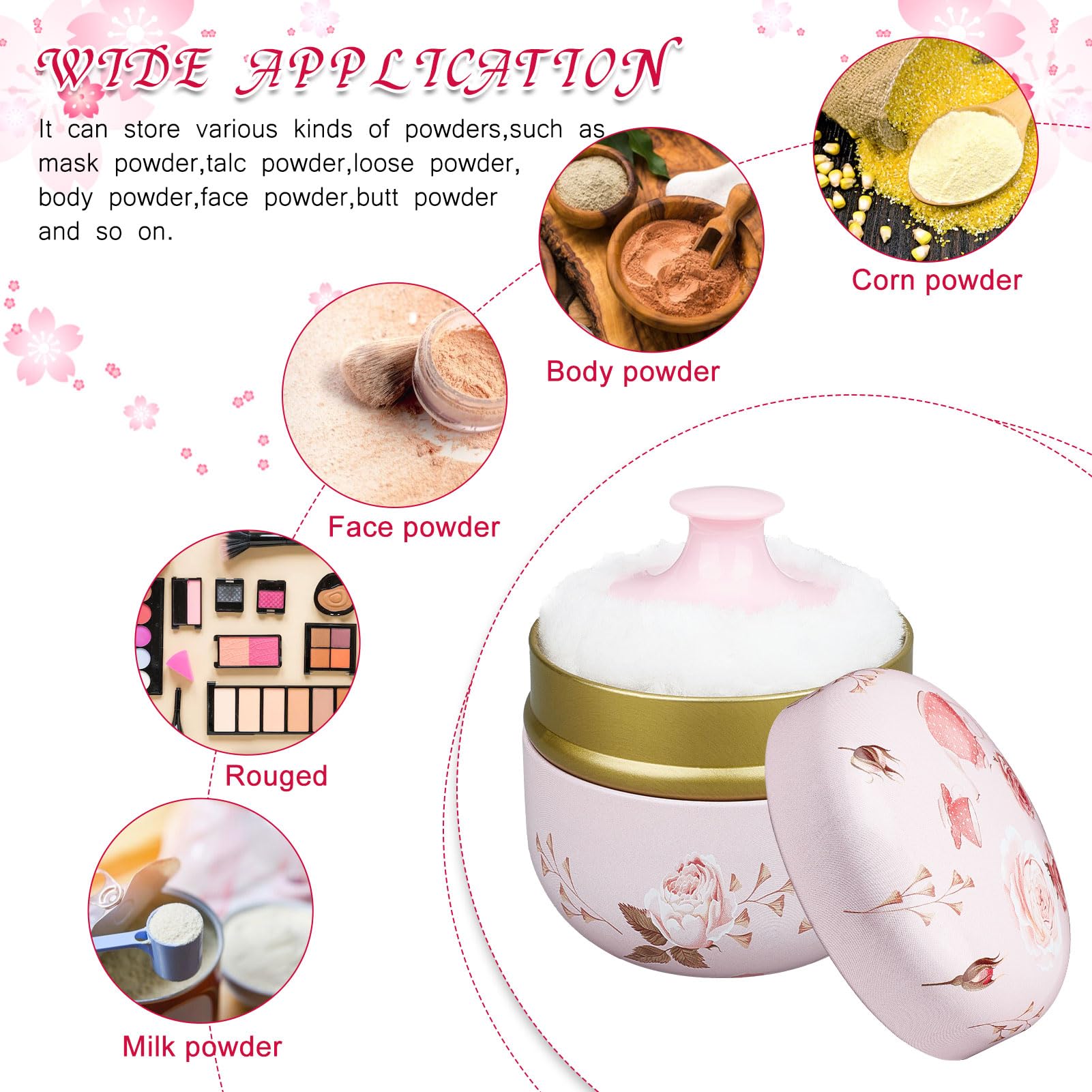 NICENEEDED Soffio per Cipria e Contenitore Contenitore per Cipria Portatile Vuoto Contenitore per Cipria con Coperchi Porta Cipria Sfuso per Trucco Cosmetico