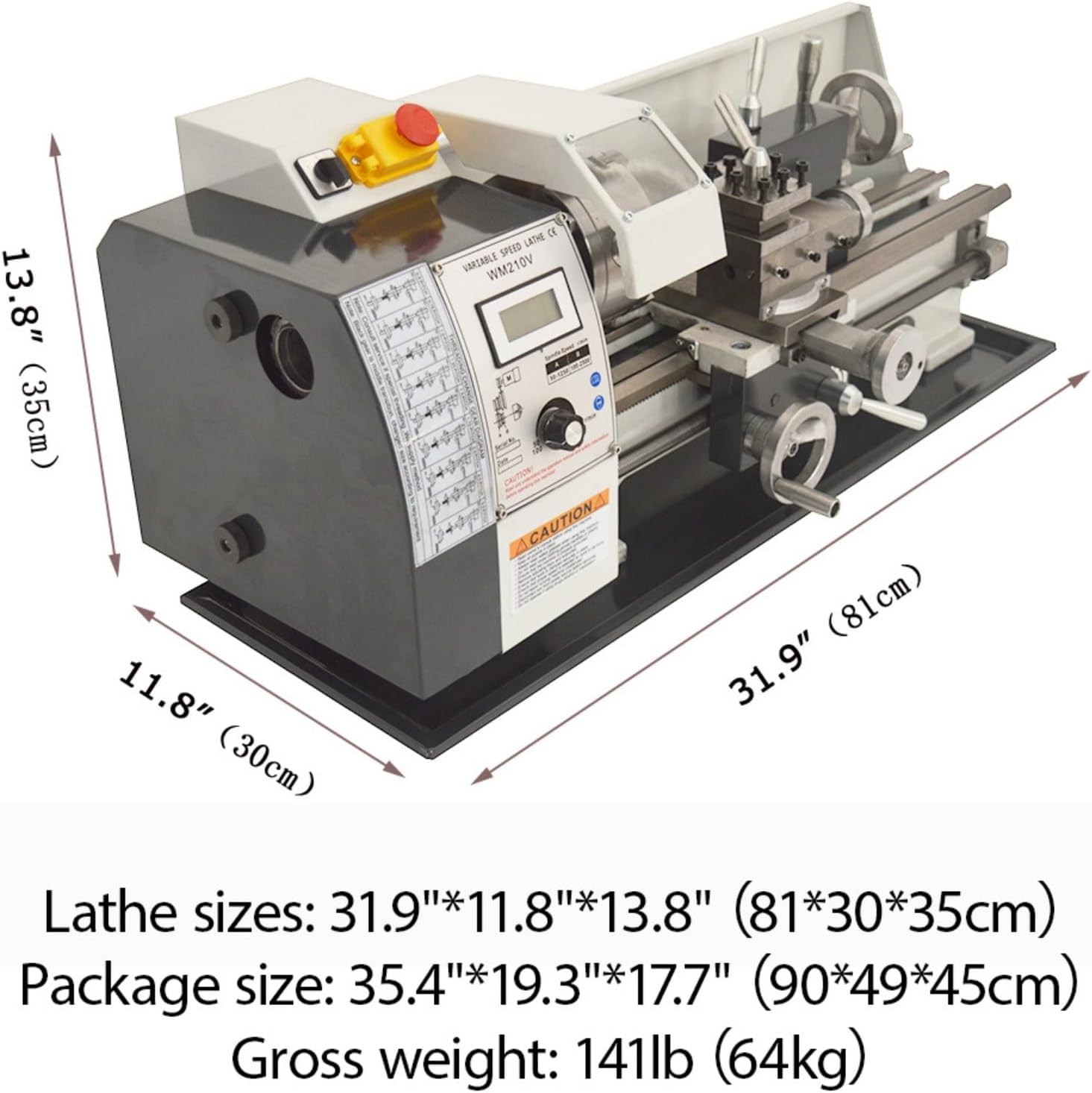 Mini Metal Lathe WM210V Metric Thread 900W Benchtop Metal Wood Horizontal Lathe 50-2500rpm Variable Speed 8"×16" Wood Horizontal Processer with Digital Display 110V