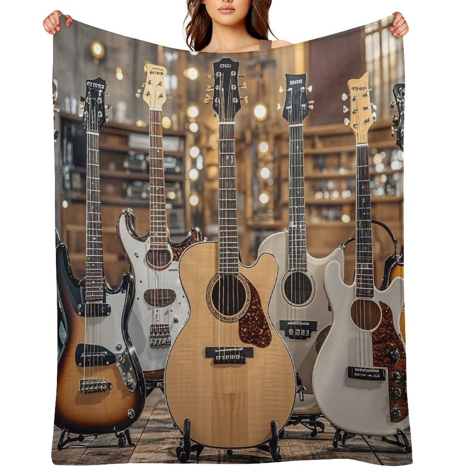 Flannel Guitar Bass Music Musical Instruments Throw Blanket for Couch Super Soft Fuzzy Cozy Flannel Blankets No Shed No Pilling FAnti-Static Winter Bed Blanket Decorative and Giftable Blankets