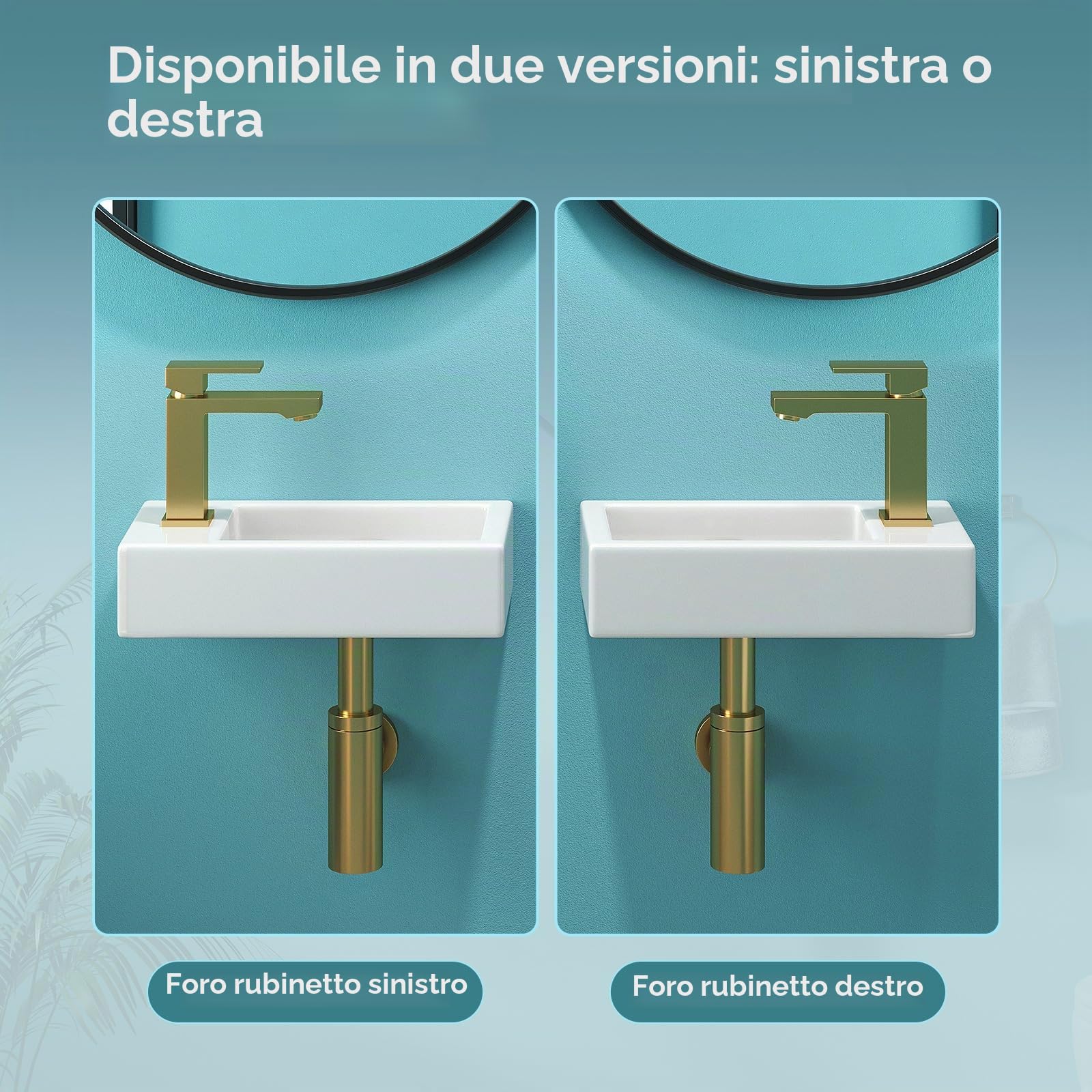 Lavabo piccolo, lavabo per ospiti, bagno, mini lavabo in ceramica, foro per rubinetto sinistro, bianco, 37 x 18,5 x 9 cm