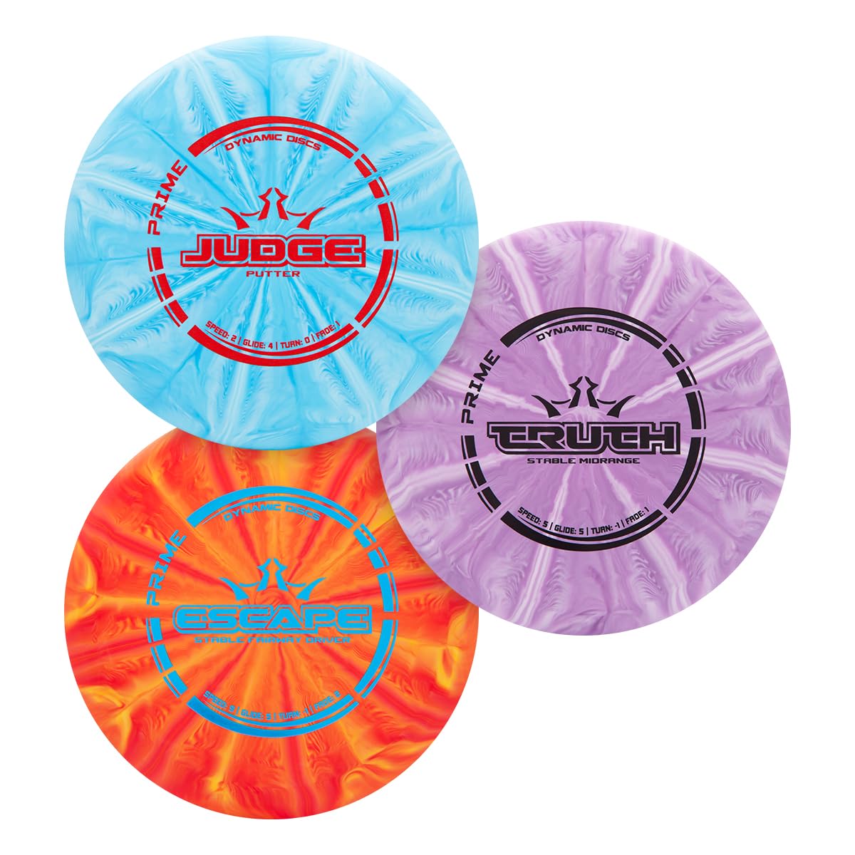 Dynamic Discs Prime Burst Disc Golf Starter Set (3 Pack) | Beginner Disc Golf Set for Men & Women of All Ages | Judge, Emac Truth, Escape | Grippy Base Plastic (Colors May Vary)
