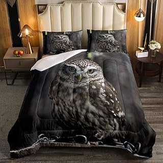 Feelyou Owl Bedding Set Animal Printed Comforter Set for Kids Adult Bird Decor Comforter Owls Design Duvet Set Room Decor Black Queen Size Boys