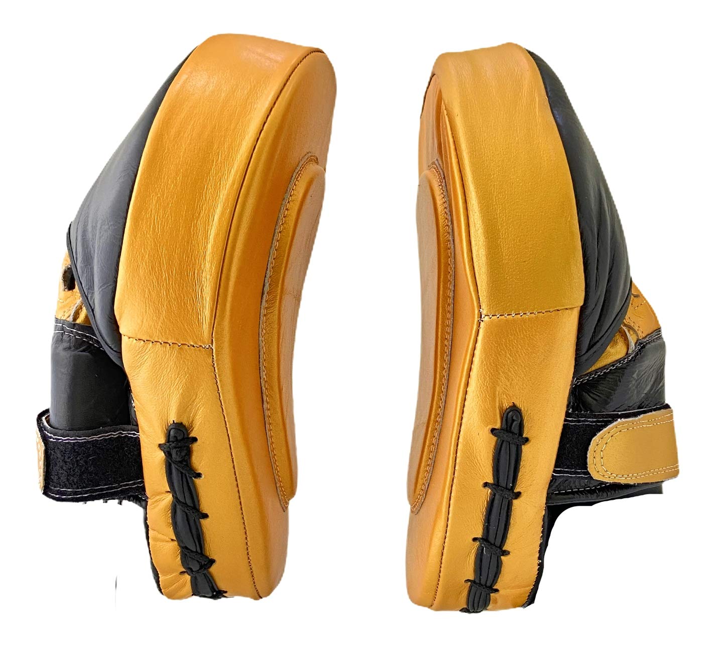Boxing Hook and Jab Curved Unbranded Leather Focus Pads Gel MMA Boxing Pad Work (Black/Gold)