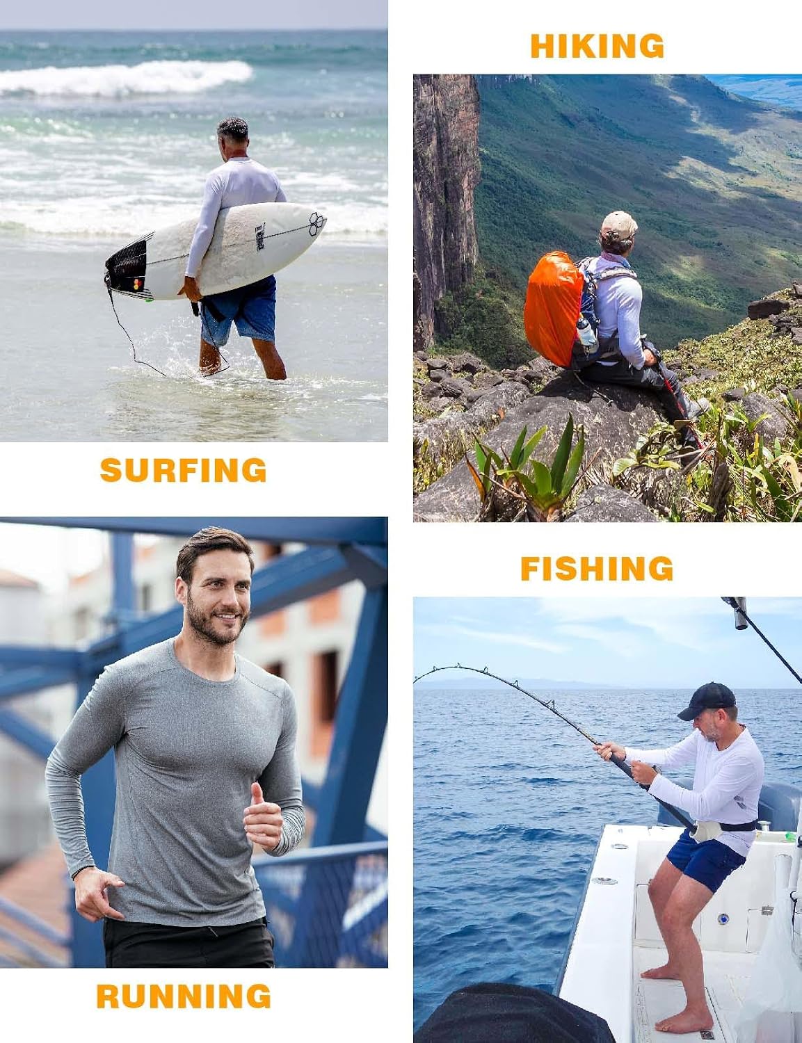 Rdruko Men's UPF50+ Long Sleeve Swim Shirts, Sun Protection Rash Guard Lightweight Quick Dry for Fishing Hiking Athletic
