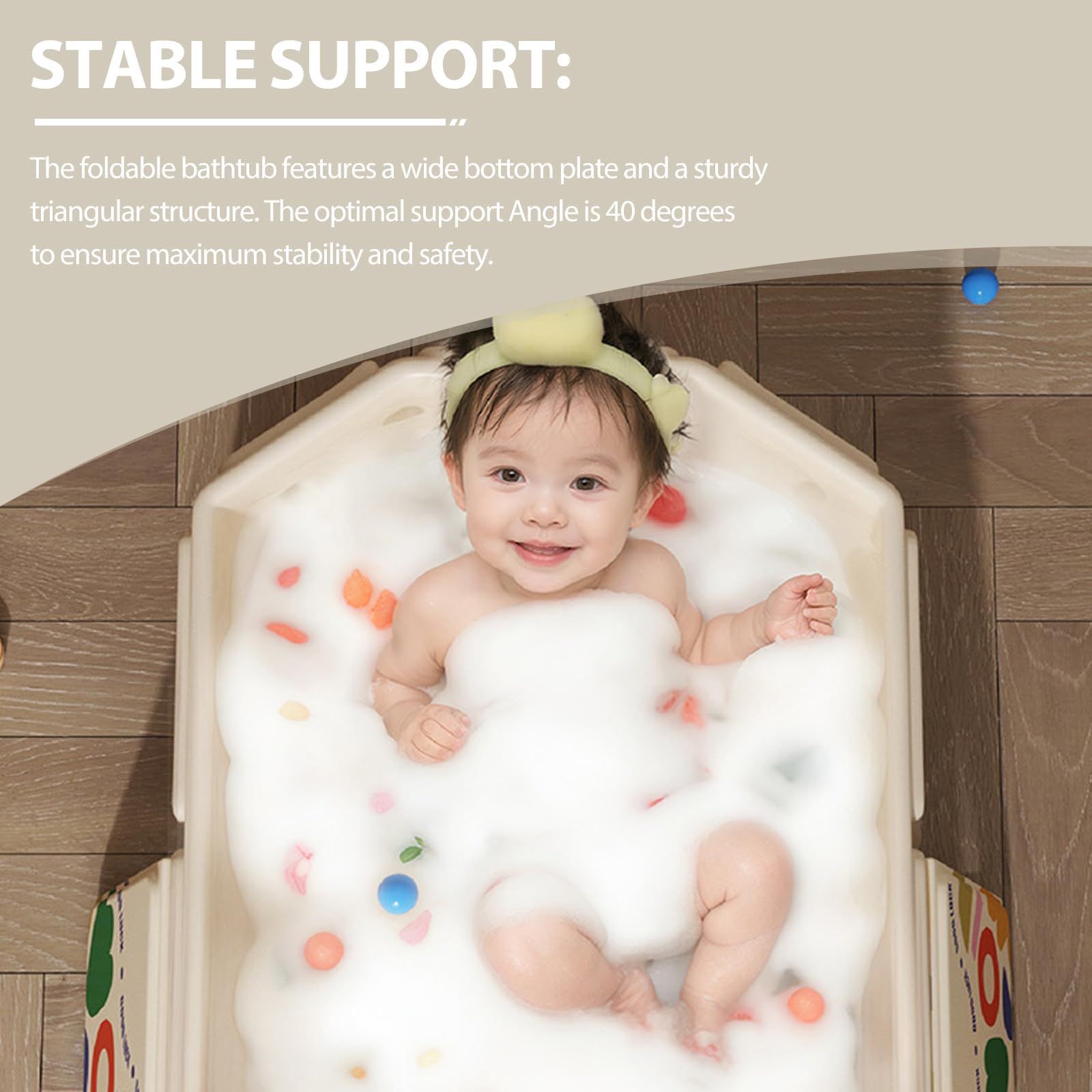 Vasca da bagno pieghevole, vasca da bagno portatile, 75 x 45 x 25 cm, pieghevole, con vite di scarico e piedini di supporto, vasca da bagno pieghevole integrata per doccia o giardino