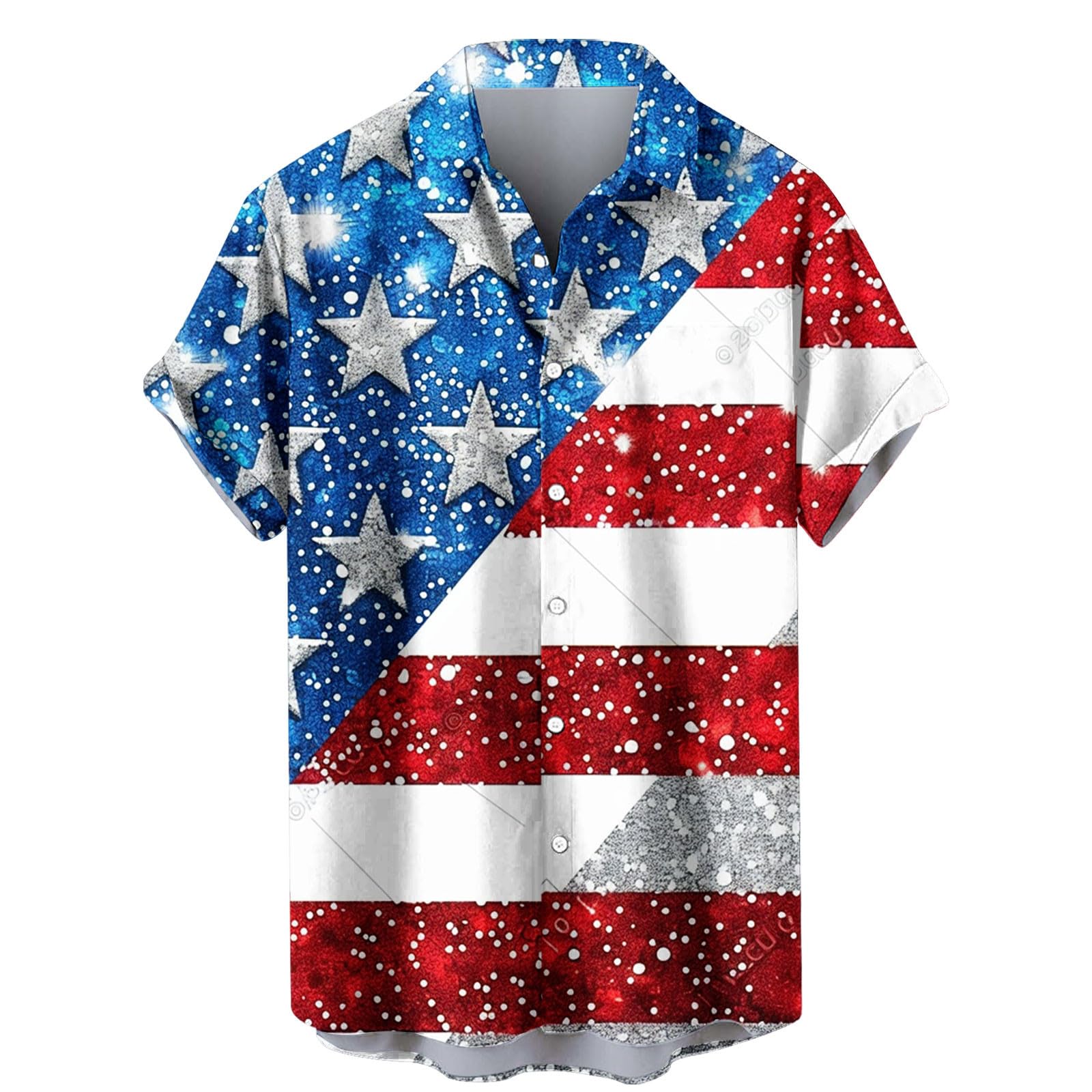 FridjaMen's American Flag Button Down Shirts Casual Short Sleeve Patriotic Hawaiian Shirt Memorial Proud Celebrate Tops
