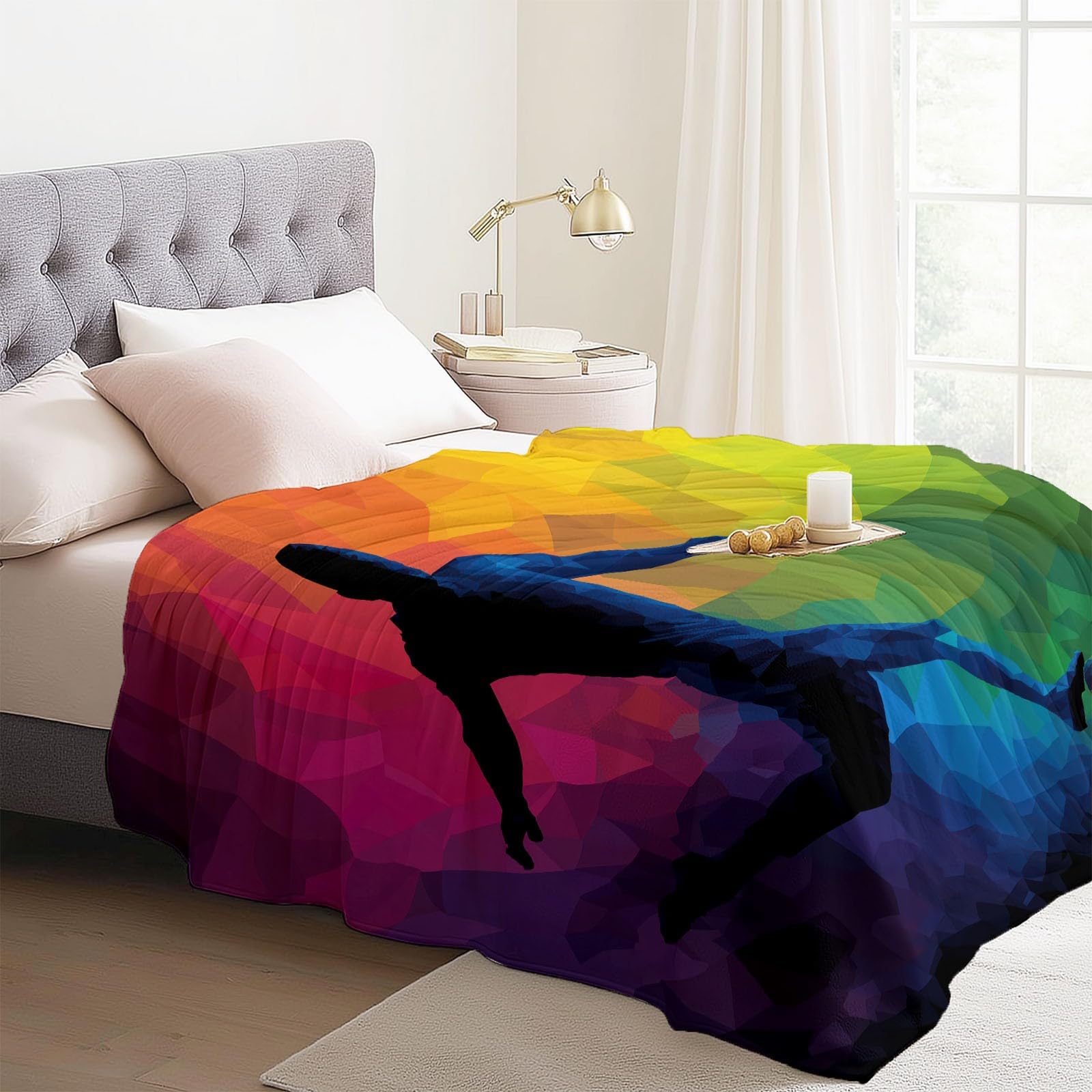 Abstrakcyjny koc flanelowy, miękki koc w kratę puszysty gradient geometryczny tęcza sportowiec, na każdą porę roku kolorowe drukowane koce do prania na sofę fotel do łóżka, 150x200 cm