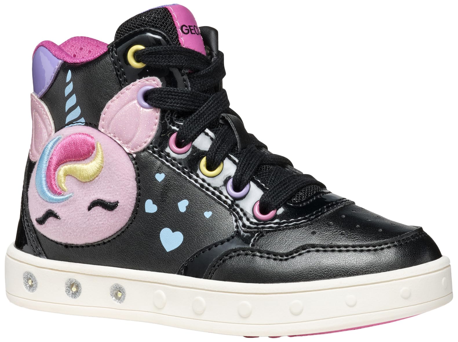 Geox J Skylin Girl Sneaker, Black/Multicolor, 2 UK