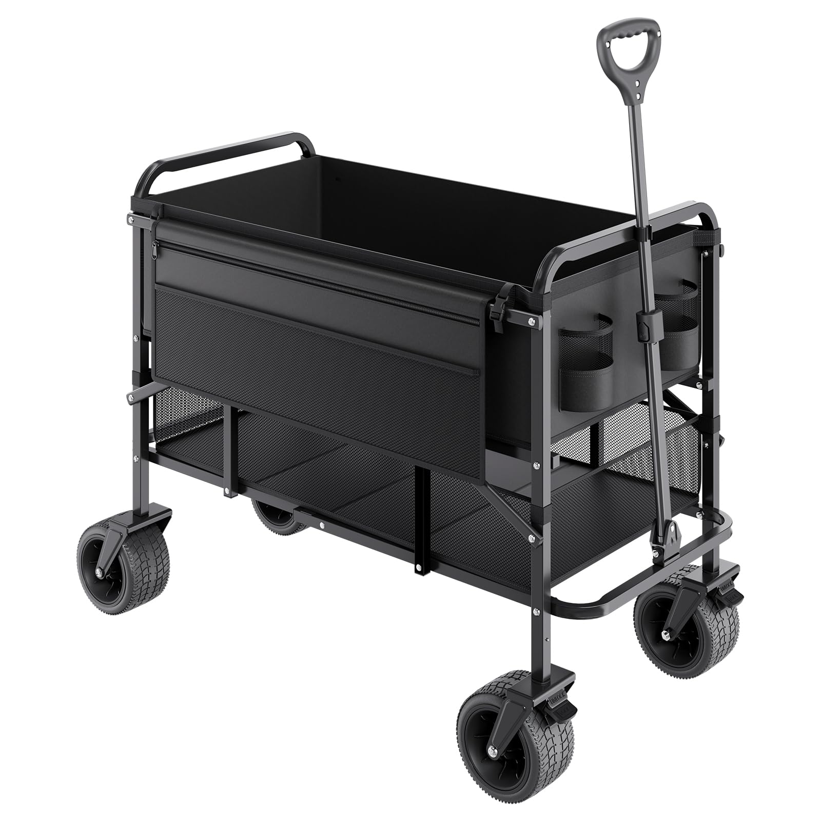 VEVOR Double Decker Wagon Collapsible, 400L Heavy Duty Folding Wagon Cart, Extended Long Garden Cart with All-Terrain Wheels, Support Up to 450lbs, Outdoor Utility Wagon for Camping, Sports, Shopping