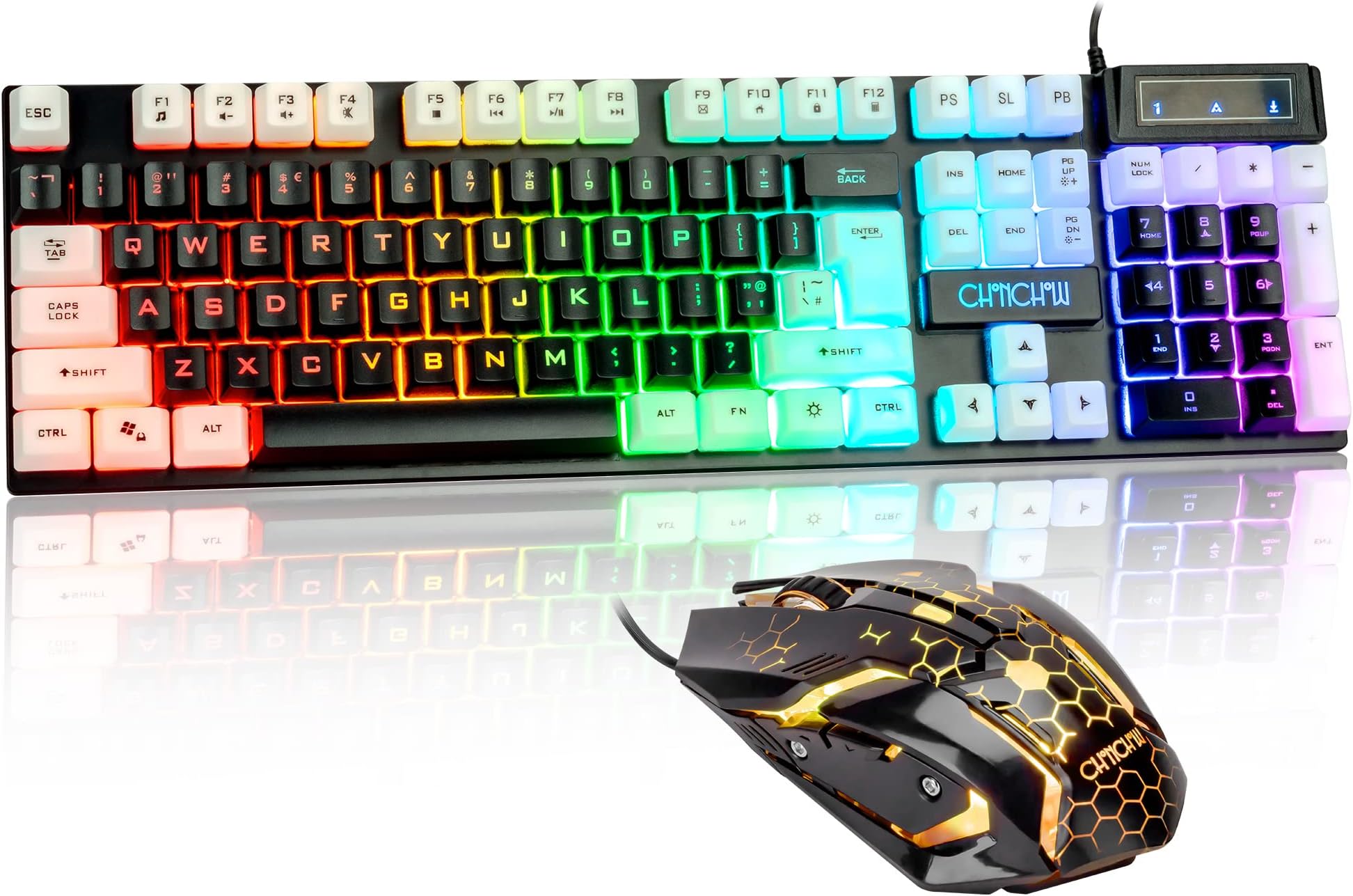 - CHONCHOW Light Up Keyboard and Mouse Combo, Full Size RGB Gaming LED Keyboard and Rainbow Wired Gaming Mouse for PS4 PS5 Xbox One Computer Desktop PC Gamer Office
