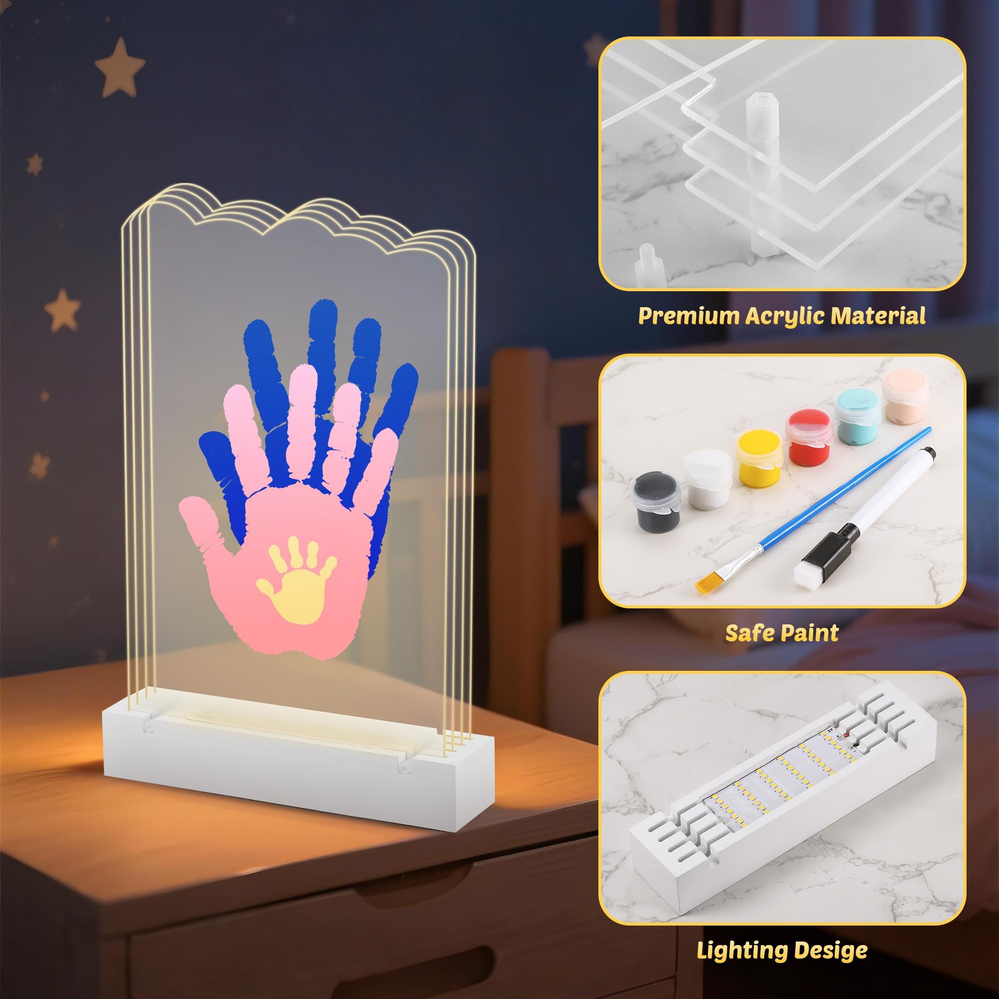 Kssvzz Family Handprint Kit with 4 Acrylic Plates & Light-Up Base, Baby Hand and Footprint Kit with Non-Toxic Washable Ink - Image 3
