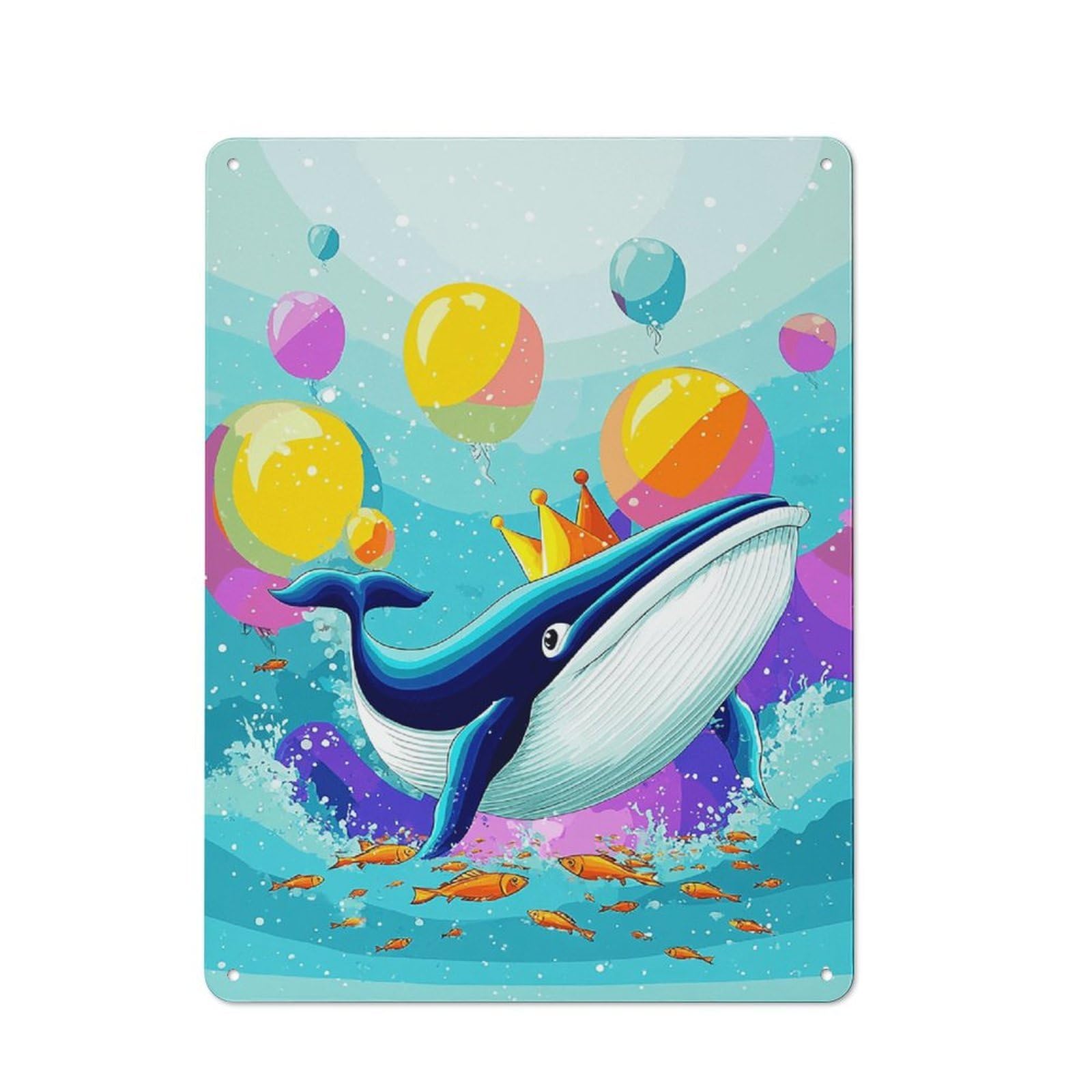 Junmoney Whale With Balloons In Ocean For Garden Room Or Summerhouse, Rustic Tin Sign 40X30cm, Wall Decor For Garden Rooms And Summerhouses