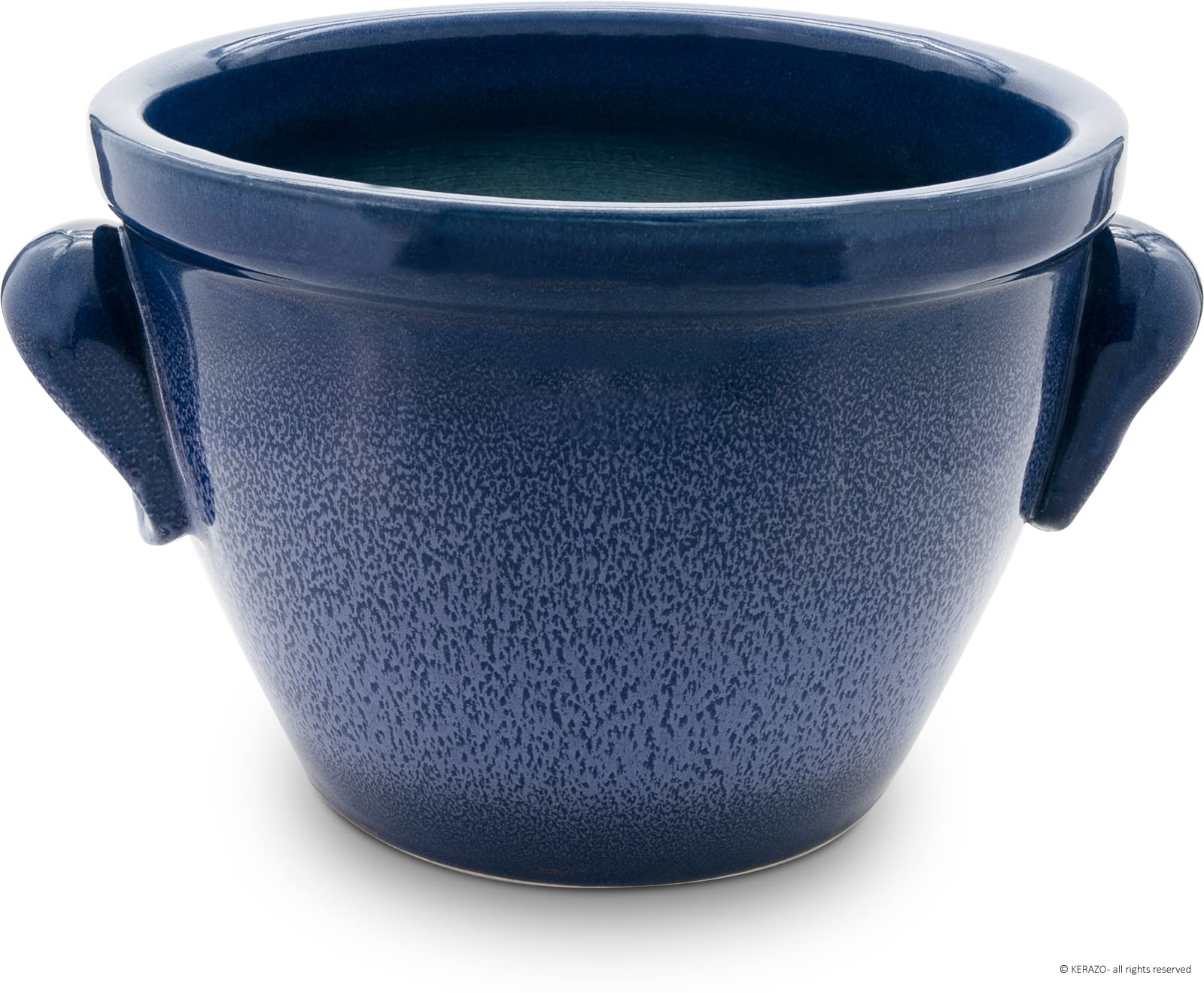 K & K ceramica vaso per piante Venus II con manico, 28 x 20 cm, colore: blu/fiammato in gres (più pregiato della maiolica)