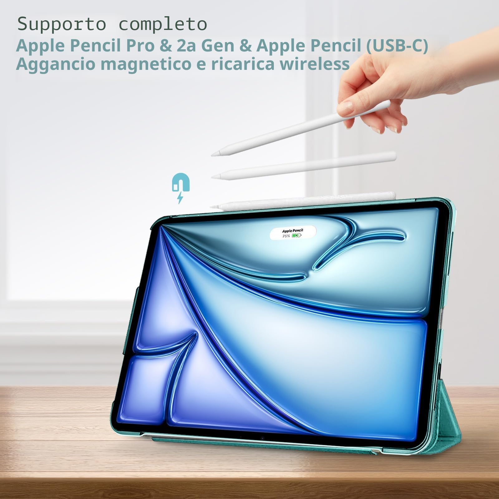 ProCase Cover iPad Air 11 Pollici M3/M2 2025/2024, Custodia iPad Air 5a 4a Gen (10,9 Pollici Modello 2022/2020), Supporta Ricarica di Pencil 2 Smart Cover Leggero Auto Svegliati/Sonno -Acqua