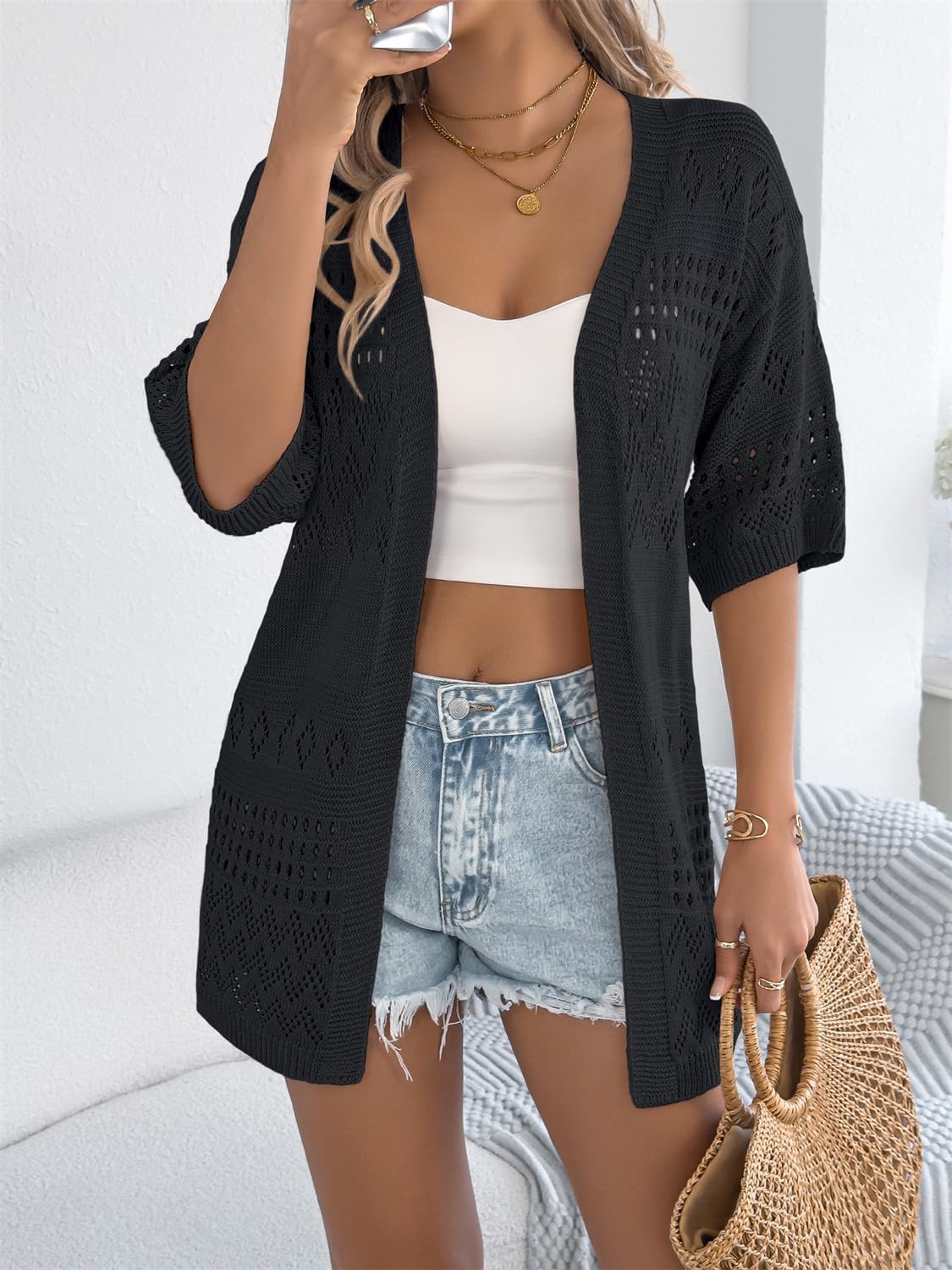 QegarTop Crochet Cardigan Sweaters for Women 2025 Trendy Summer Cover Ups Lightweight Soft Beach Kimonos Vacation Outfits - Image 3