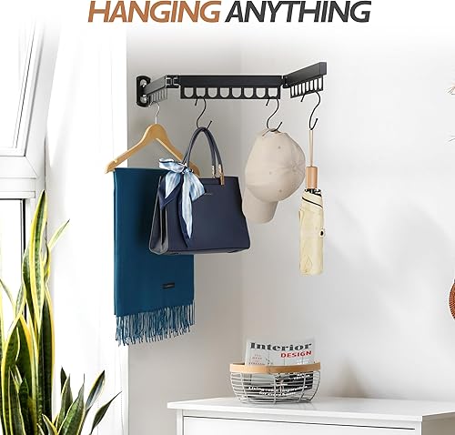 Miniatura 6 de BySigmar Perchero de montaje en pared, estantes de secado plegables para lavandería, estante de secado de ropa montado en la pared