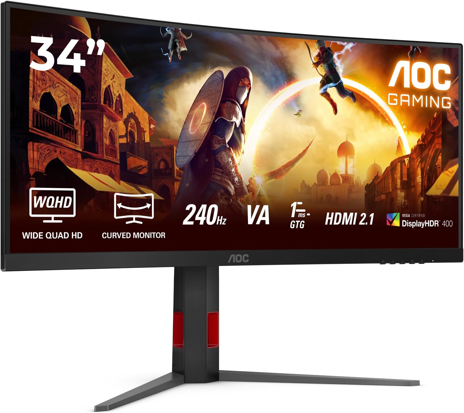 AOC CU34G4Z 34 inch UW-QHD Gaming Monitor Curved, 240Hz, Fast VA Panel, 0.3ms MPRT, Adaptive Sync, HDR400, FreeSync Premium, (3440x1440 HDMI 2x 2.1 DP 1x 1.4 USB Hub) Black