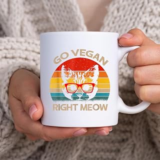 Go Vegan Right Meow Funny Cat Vegan BlackMug, Tea Mug, Tea Cup, Coffee Cup