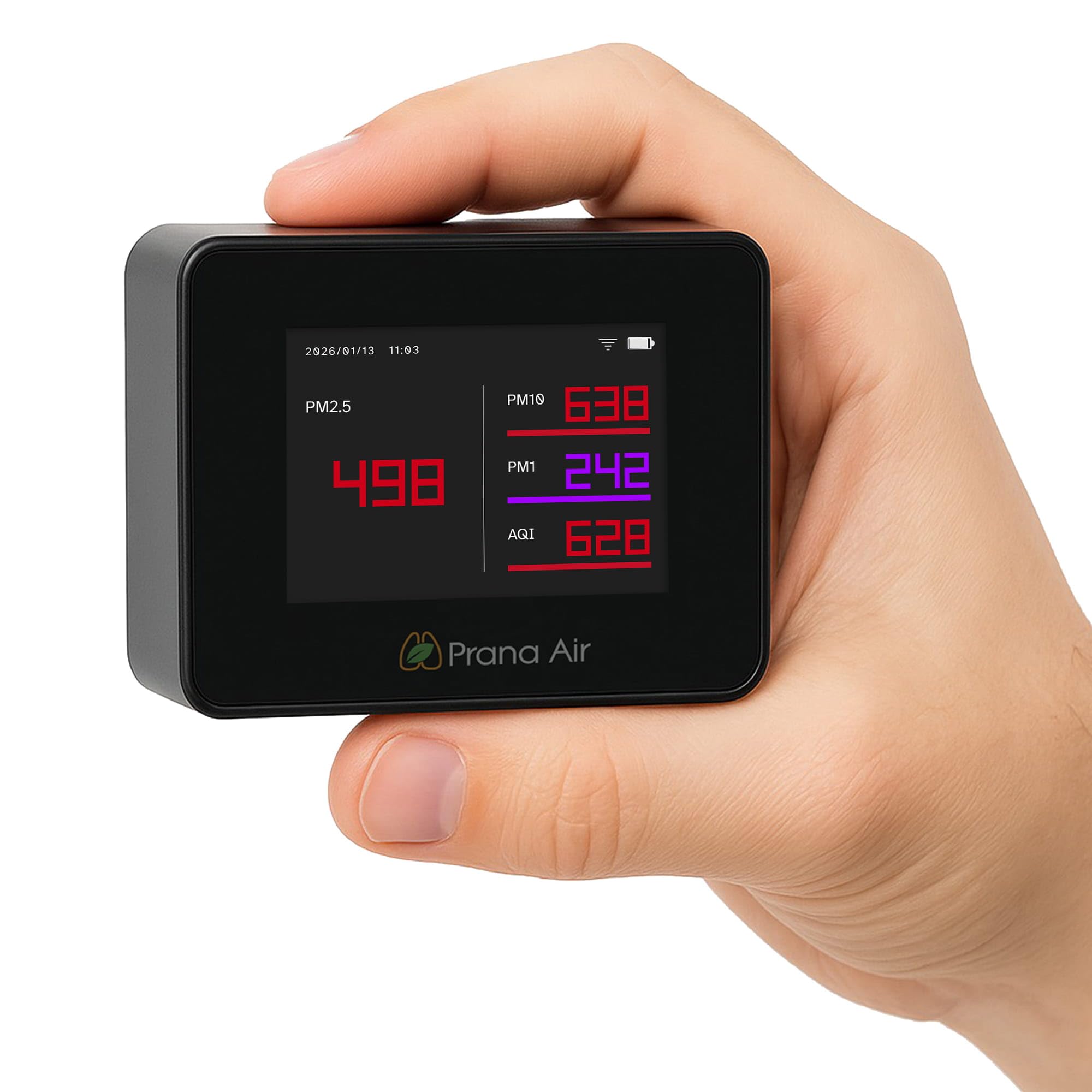 Prana Air Pocket PM2.5 Air Quality Monitor (WiFi) | Smallest Portable Pollution Device for Home, Office, School