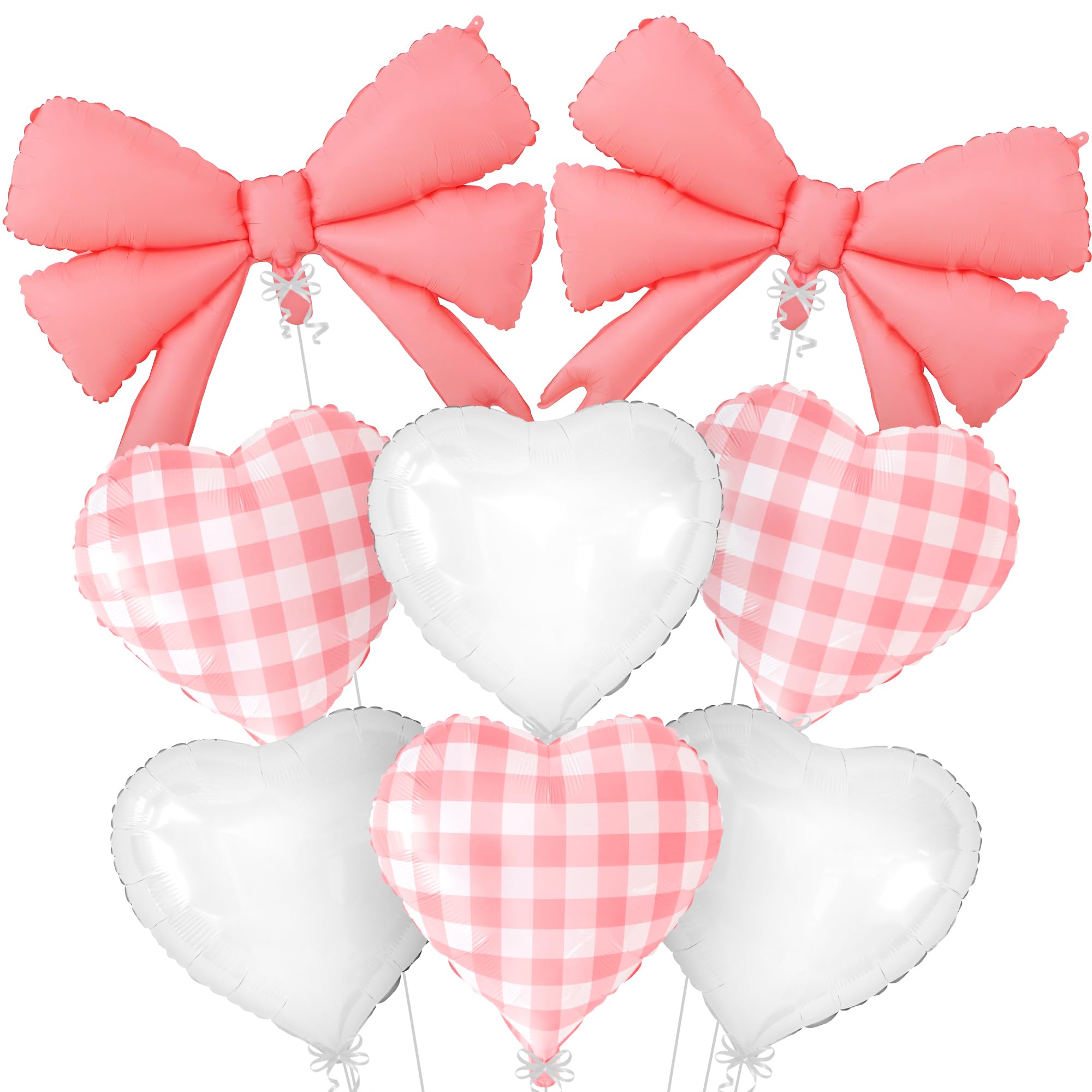 KatchOn, Bow Birthday Decorations - Pack of 9 | Light Pink and White Balloons | Girl Theme Party Decoration | Pink and White Heart Balloons | Bow Foil