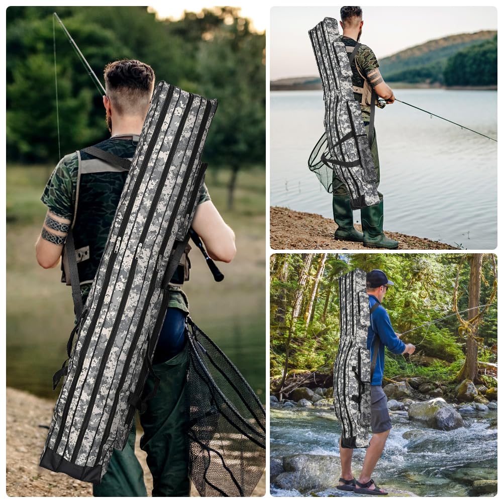 Borsa da Pesca 3 Strati - Sacca Porta Canne 150cm Oxford, Zaino e Fodero per il Trasporto di Attrezzatura e Accessori, Portatile