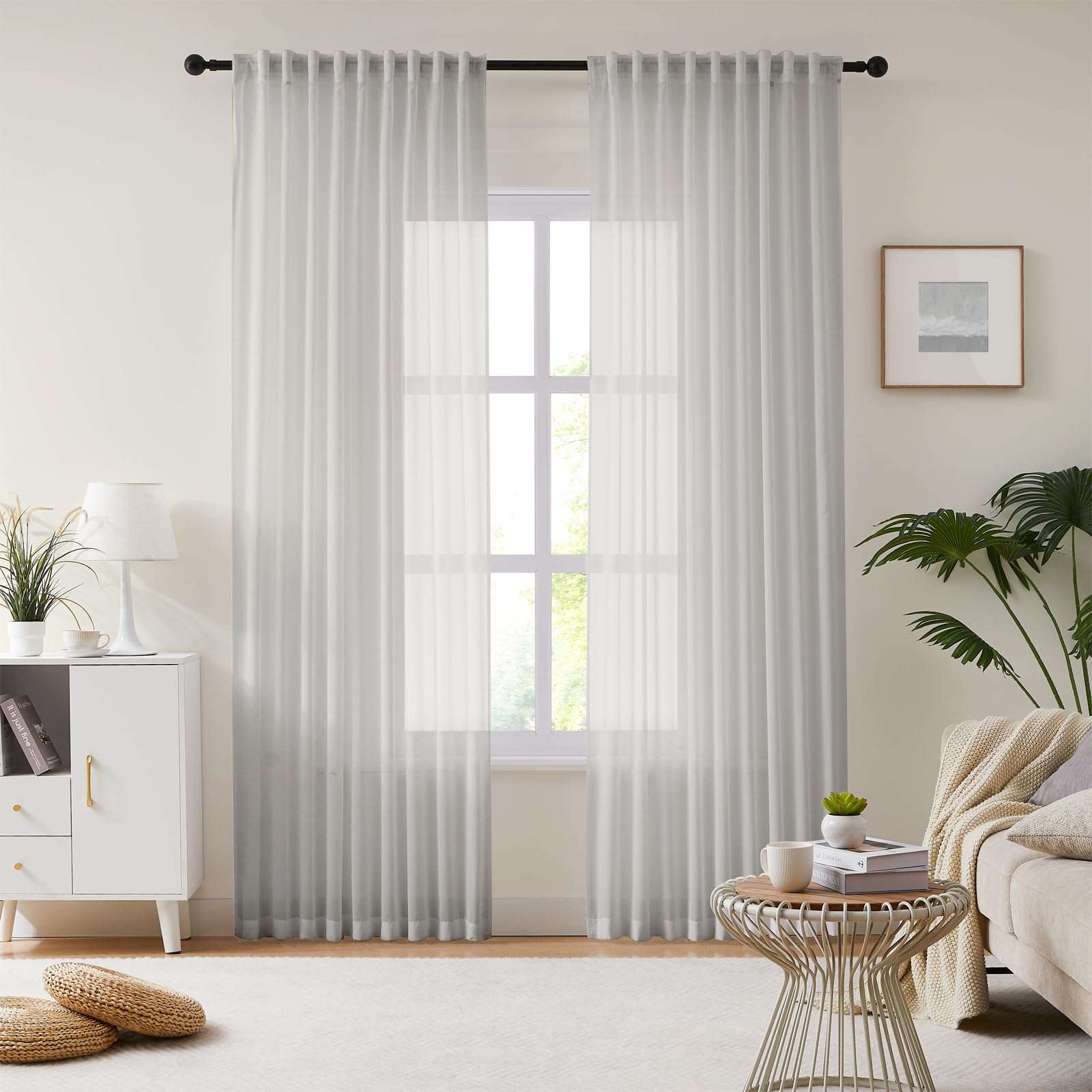 Melodieux Gardinen Kräuselband, Weiß Transparent Voile-Vorha