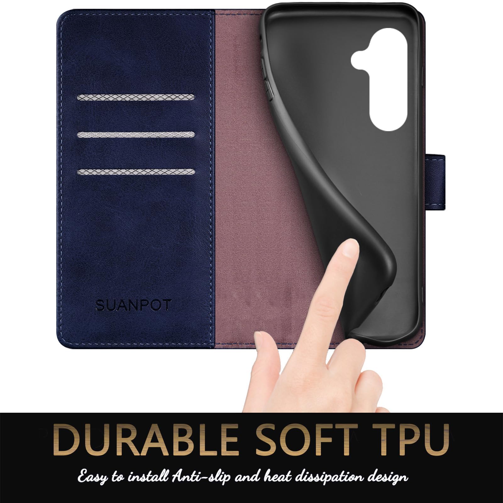 SUANPOT Funda para Samsung Galaxy S24 FE con Tapa【Bloqueo RFID】de Cuero PU Cierre Magnético，Soporte Plegable，Ranura para Tarjeta Cover Wallet Leather para Samsung S24 FE Phone Case Azul