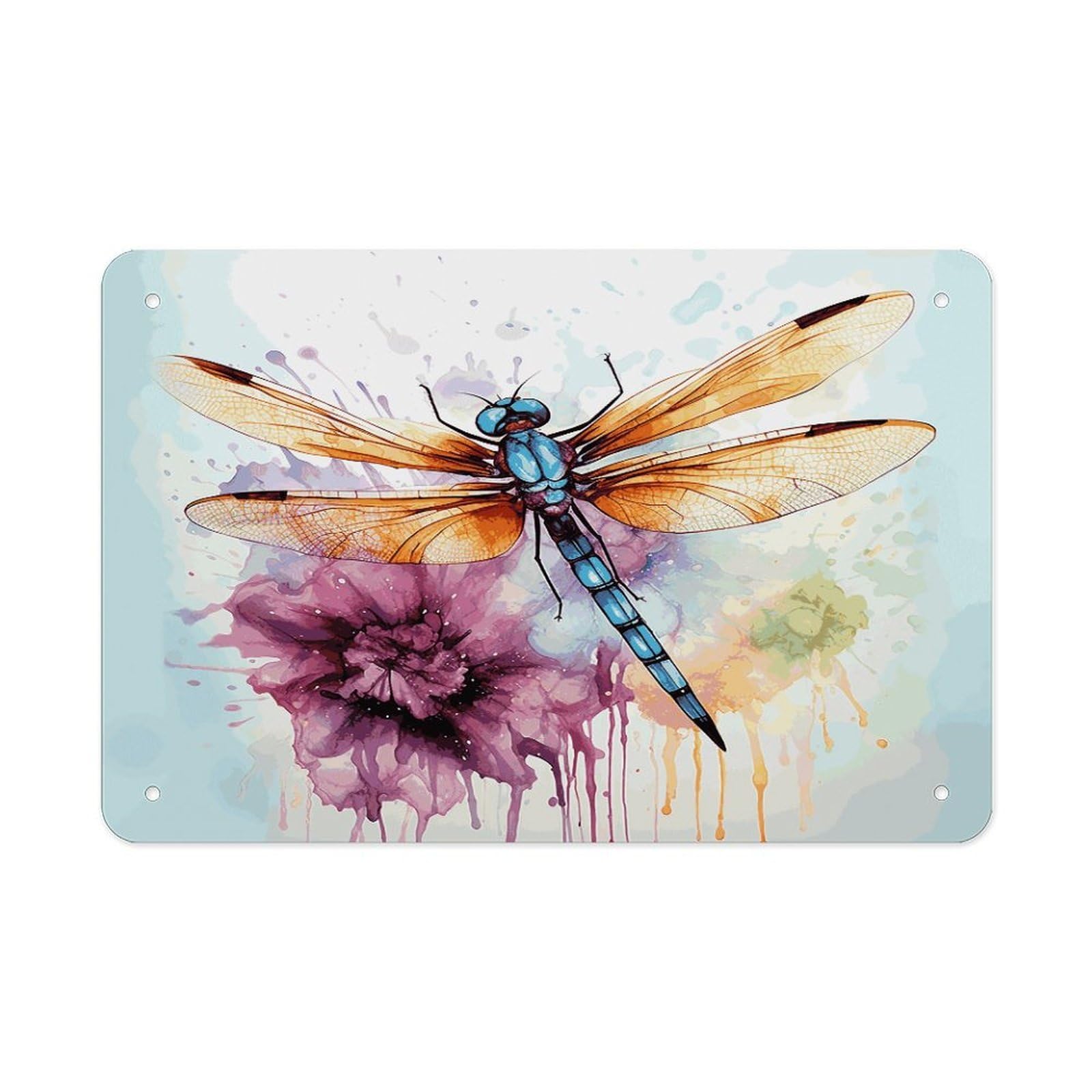 Fodpand Style Dragonfly Watercolor Painting Wall Art Metal Signs Tin Sign