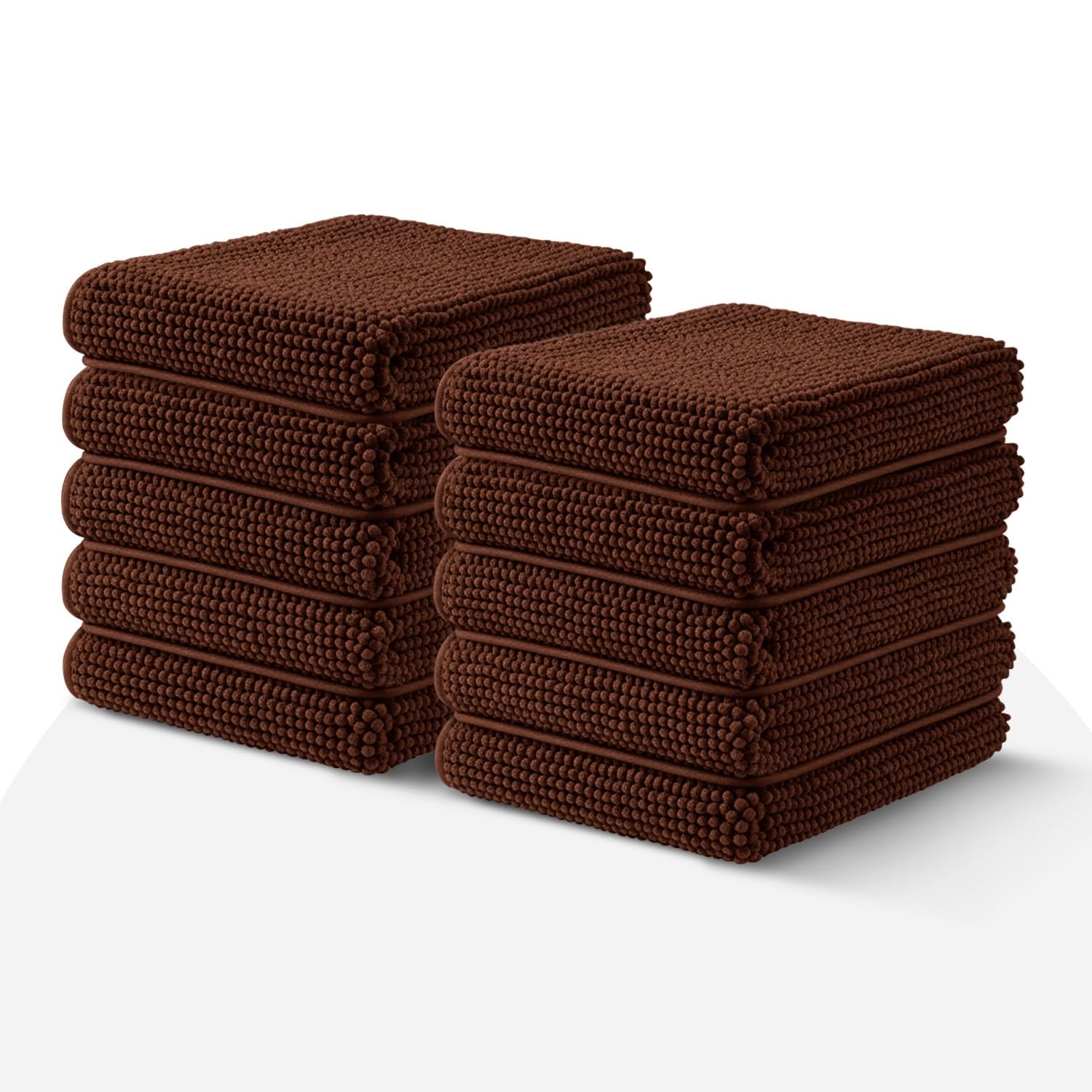 BedLooms Brown Bath Mat Non Slip Anti Mould (10 pack) - Machine Washable Bath Mats 50x80cm Chenille Bathroom Mat Super Absorbent Extra Soft Fluffy Shower Mat โ image 1