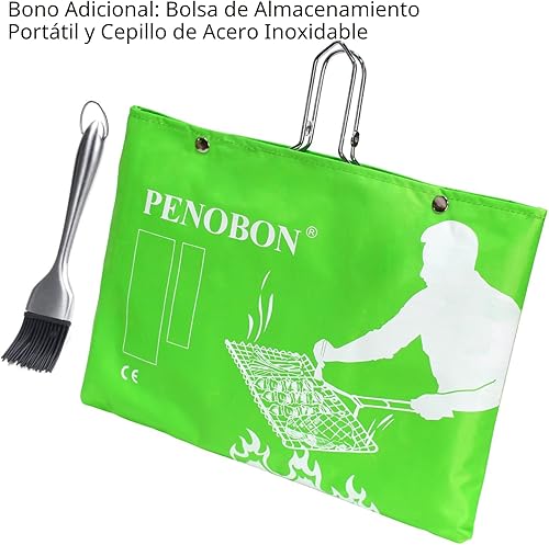 Miniatura 6 de Cesta para asar pescado, plegable, portátil, de acero inoxidable, para pescado, verduras, camarones con mango extraíble, viene con cepillo