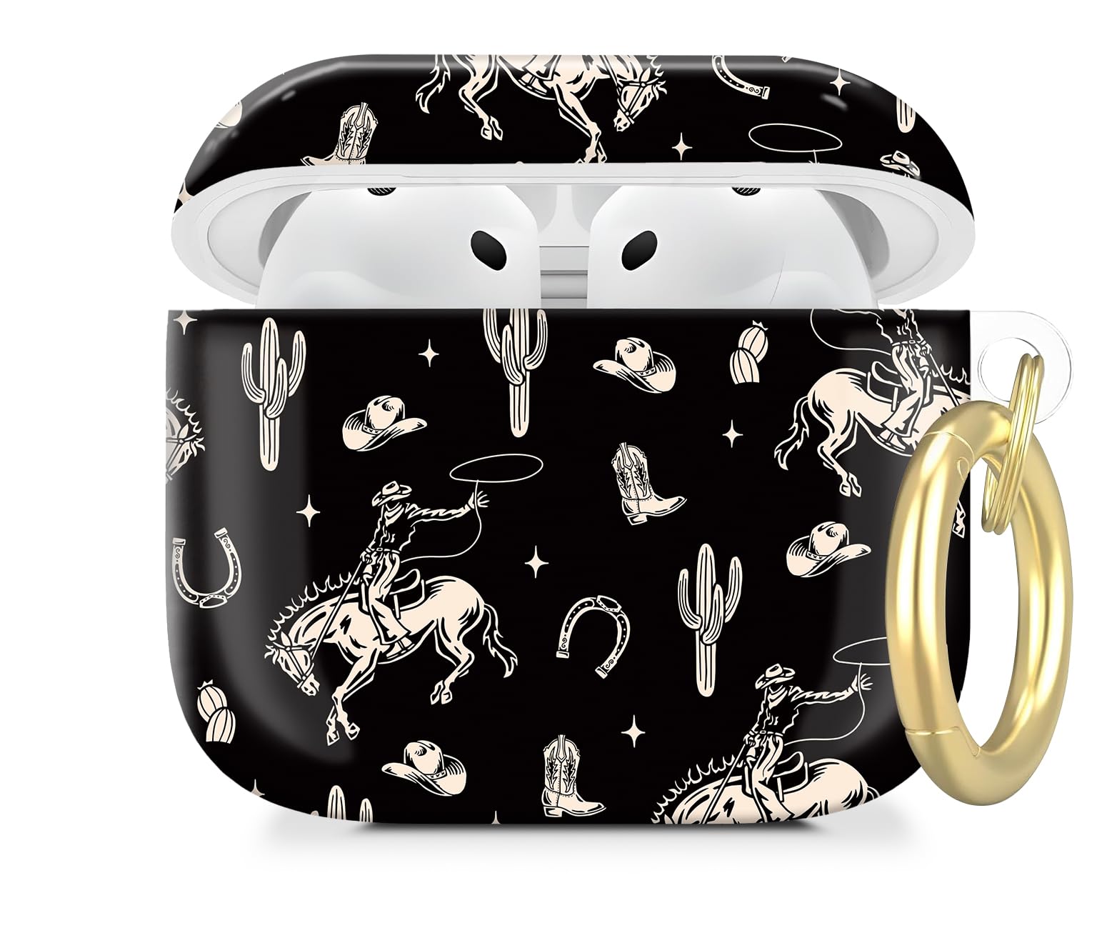 Cute Hard Case Compatible with AirPod 4 Case Cover,Cute with Golden Keychain, Soft TPU Protective Shockproof Case for Girls Women (Cute Cactus Cowboy)