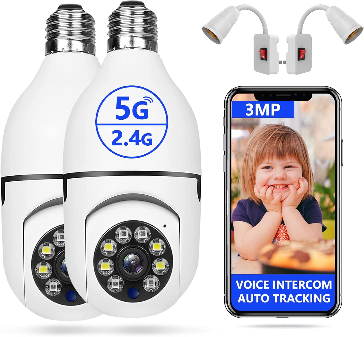 2Pack 5G Light Bulb Security Camera, 2.4/5ghz Wifi Smart