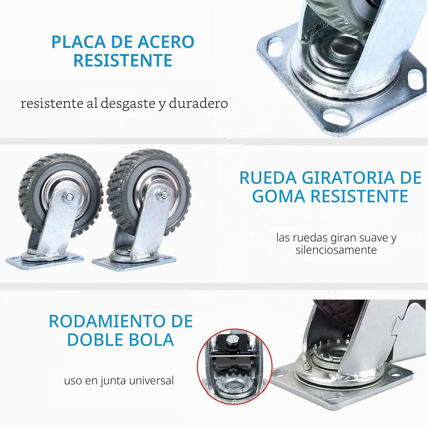 Nisorpa 4 ruedas giratorias industriales de servicio pesado de 150 mm, ruedas de carrito de servicio pesado con capacidad de carga de 1000 KG y frenos de giro de 360°