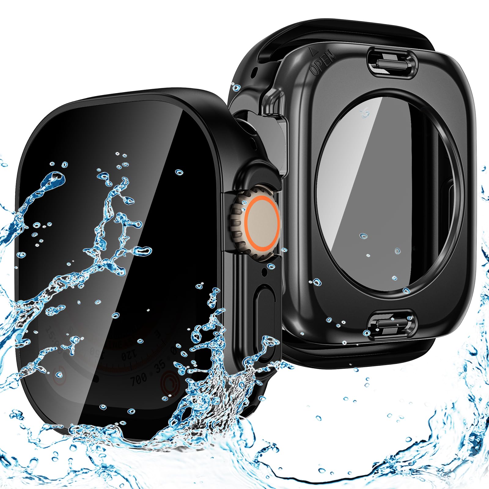 Privacy Waterproof Case Compatible for Apple Watch Ultra 3/2/1 Screen Protector 49mm, Anti Spy Face Cover Back Bumper for iWatch Accessories