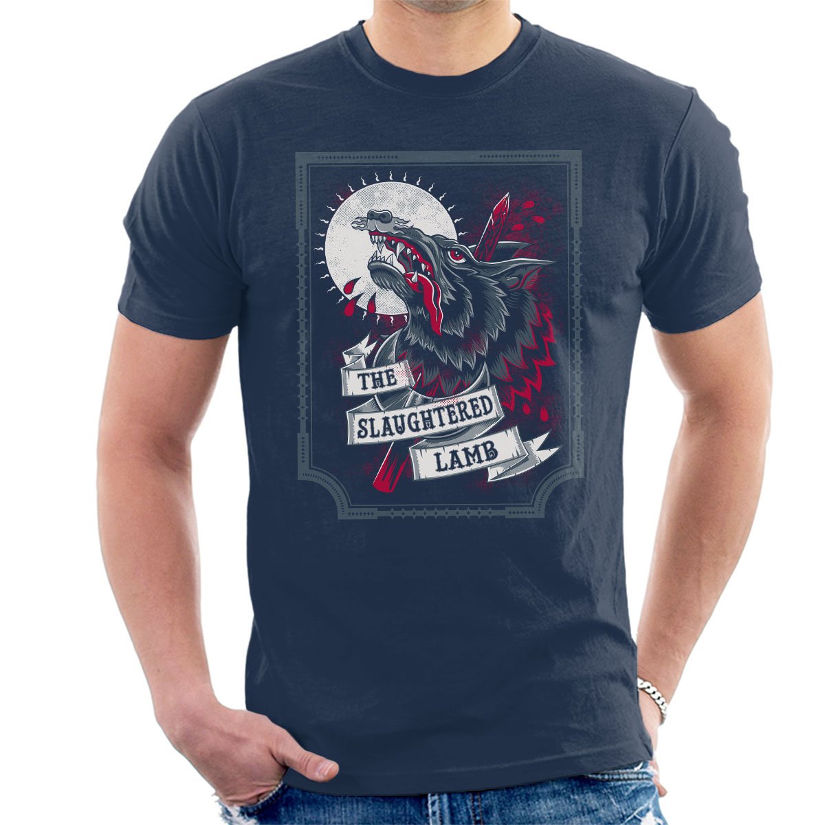 Cloud City 7 Men's Navy Blue An American Werewolf In London Slaughtered Lamb T-Shirt