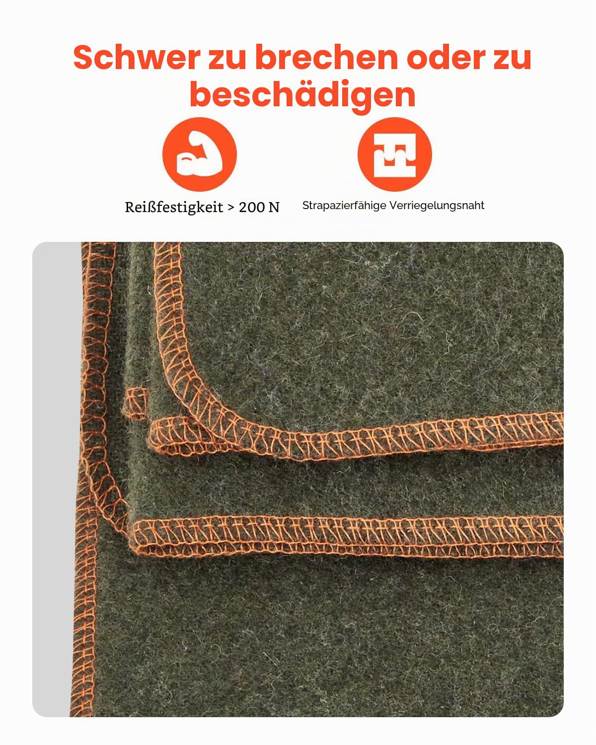 VEVOR Campingdecke 1,62x2,23m, Wolldecke, große warme Stadiondecke, Wasser- und Winddicht, flammhemmend, ideal für draußen, Picknicks, Wandern, Sportveranstaltungen, Reisen, (80% Wolle), Militärgrün
