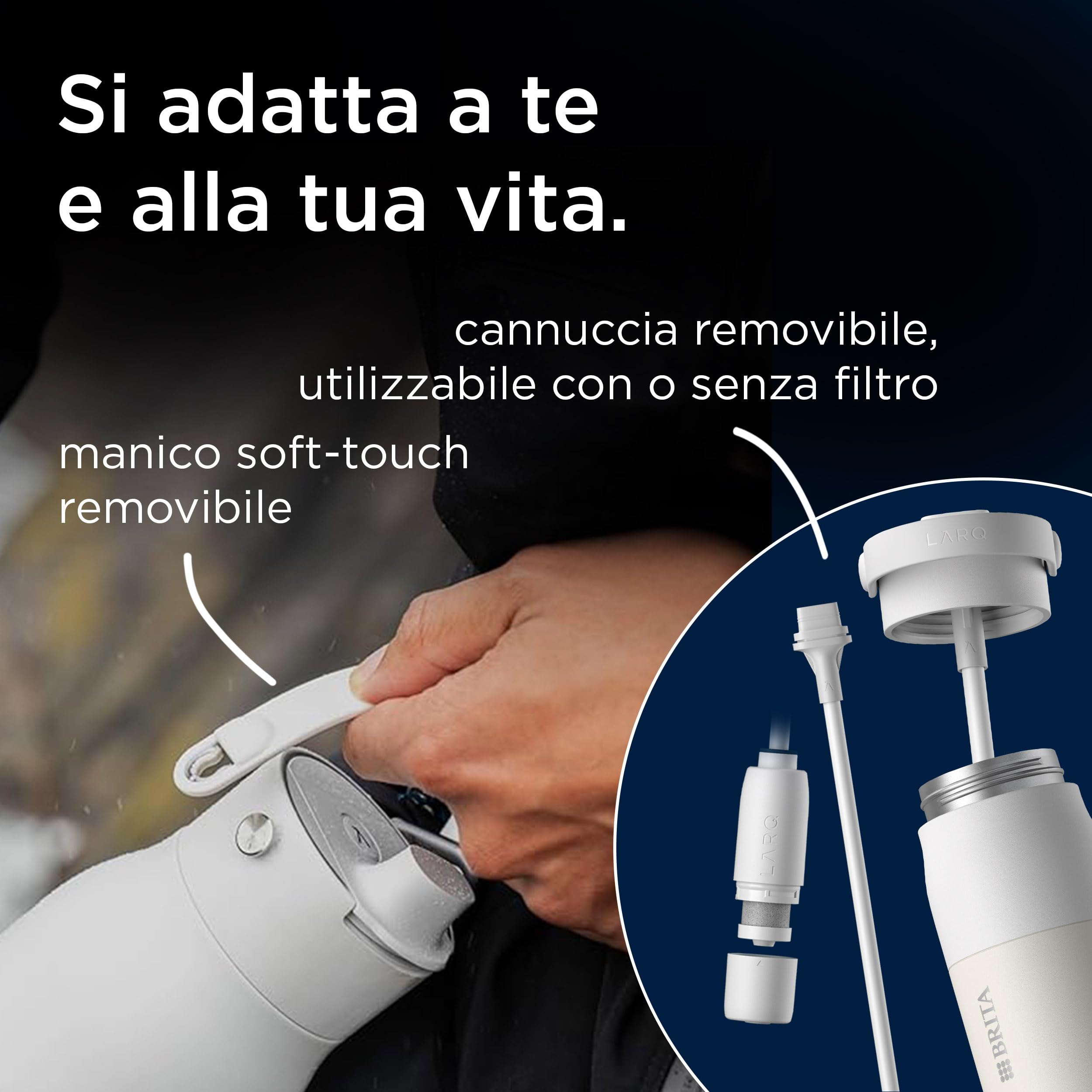 BRITA LARQ iQ - Borraccia con filtro digitale (680 ml) con monitoraggio dell'idratazione (app), filtro dell'acqua al carbone attivo e UV-C, neutralizza il 99,99% di batteri e filtra microimpurità