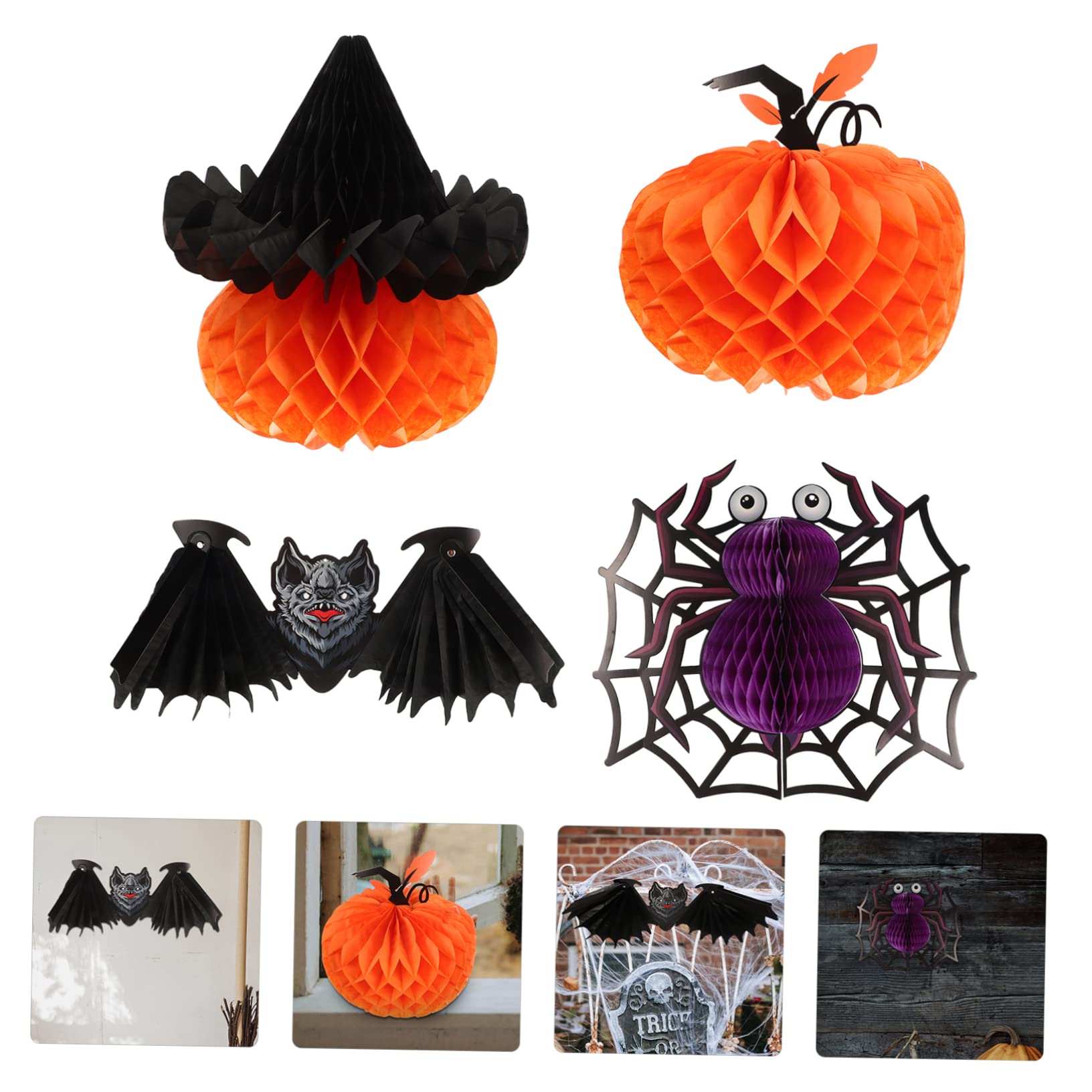 Ciieeo Lot De 3 Décorations De Fête Dhalloween en Papier À Suspendre Structure Simple pour Événements 4 Pièces X 3