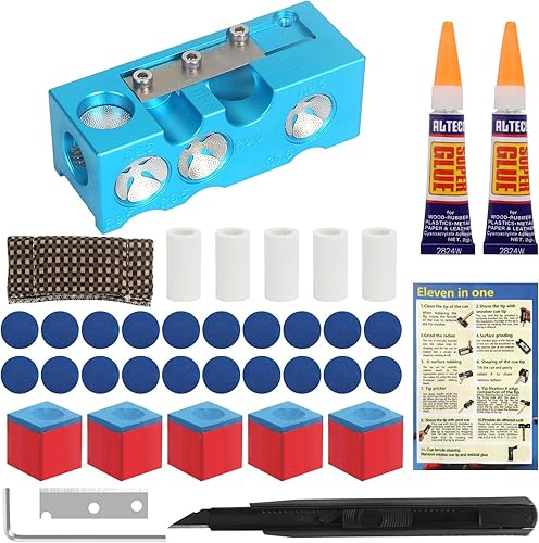 Miniatura 8 de Vefungyan Kit de reemplazo de puntas de taco de billar: Herramienta de reparación de puntas de taco de billar 11 en 1 con 20 puntas de taco de