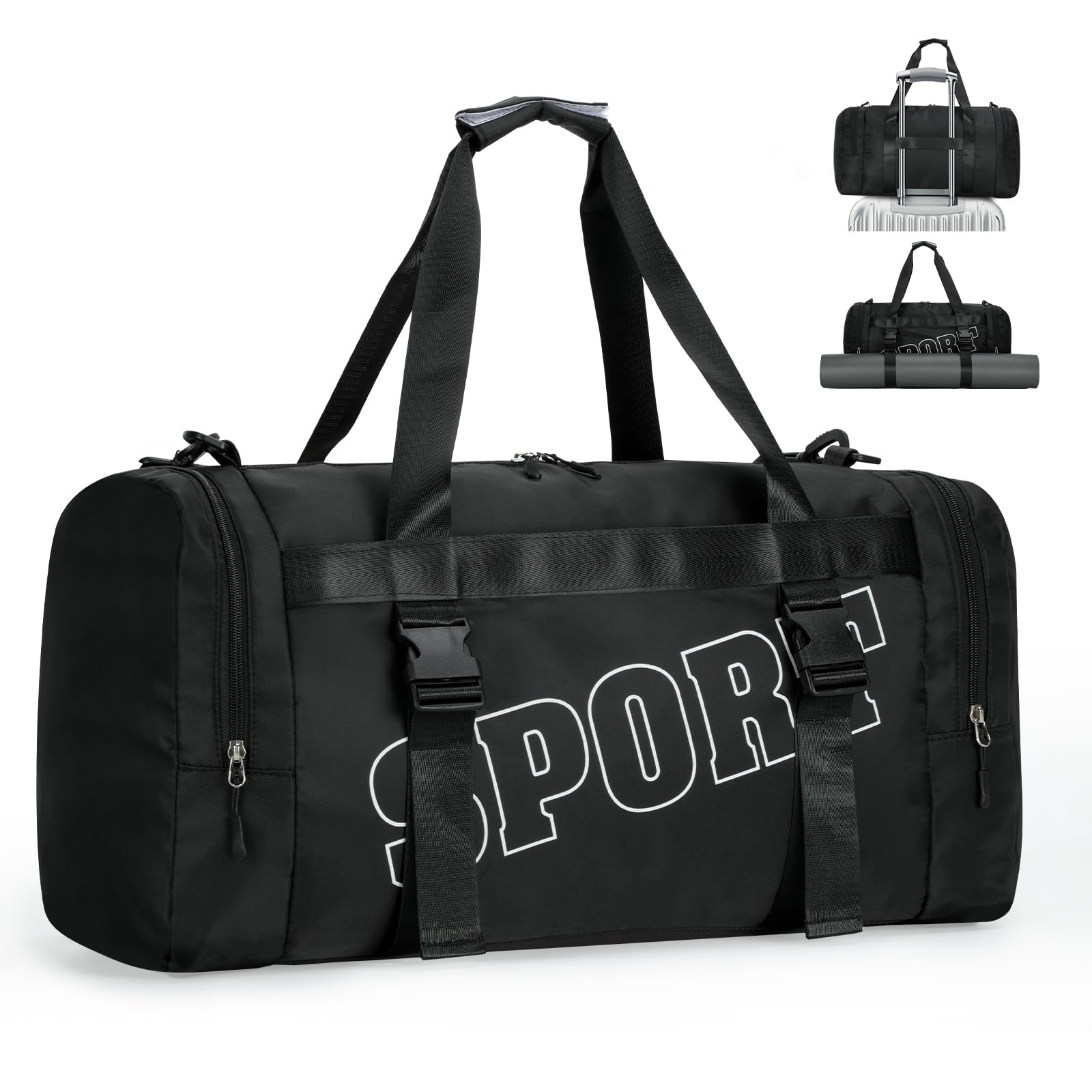 22″ Multipurpose Gym Travel Bag with Shoe & Wet Compartments for Men & Women, Carry On Bags for Airplanes, 35L Duffle Bag for Fitness Yoga Sports & 3-
