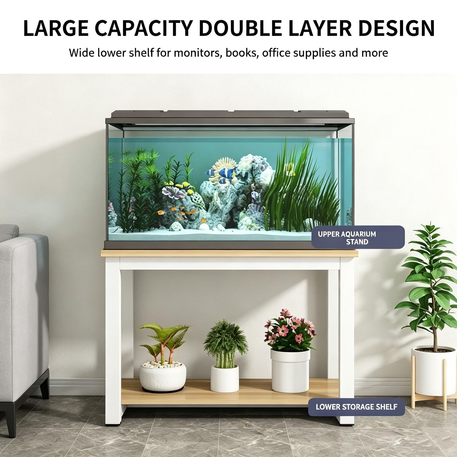 Supporto per Acquario a Due Livelli, Base per Acquario, Tavolino Multiuso Espositore per Piante E Stampante, Ripiano Aperto, Adatto per Camera da Letto, Soggiorno,A,40x30cm(15 3/4" x11 3/4")