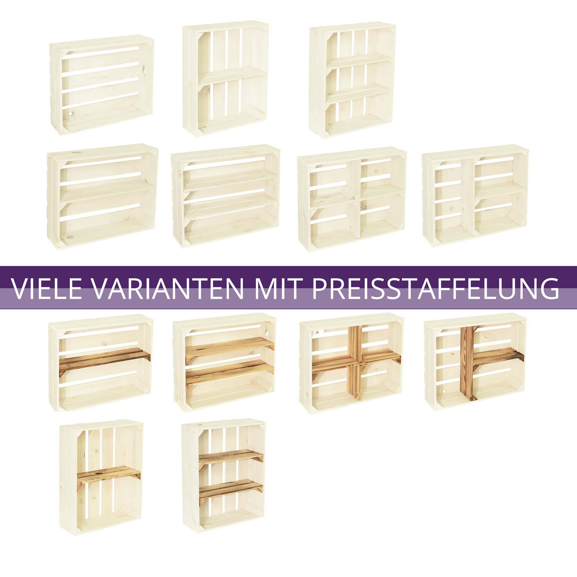 4 Set Holzregal Schmalhanz 50x40x15cm - Weiß Geflammt 2X Kurzes Regal