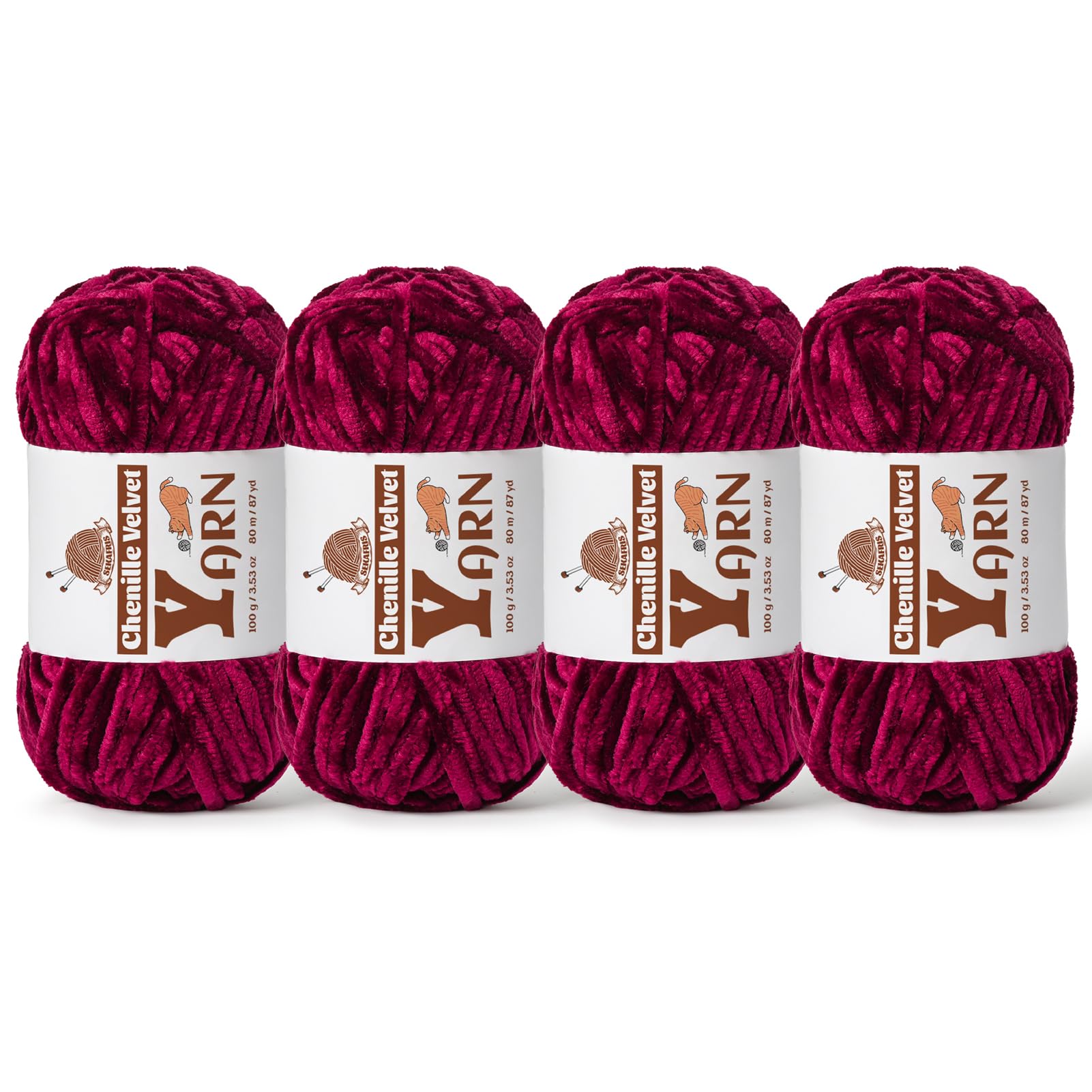 Chenille Crochet Burgundy Yarn 4 Pack