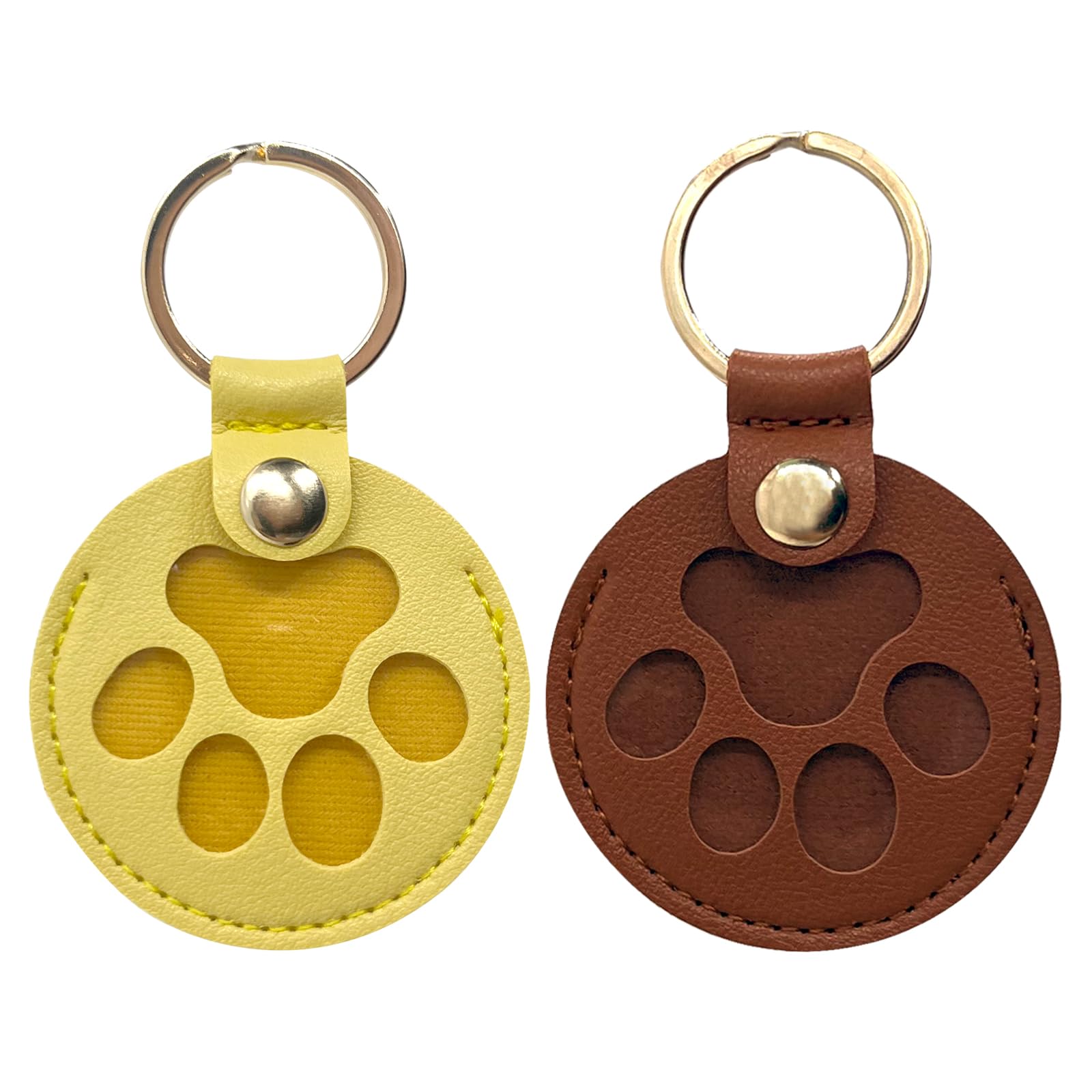 Duuclume Personalized Pet Hair Keepsake Box for Dog Pets Hair Storage Pouch Fur Memorial Keyring for Pet Commemorative,Dog Cat Paw Shape Leather Keychain Pendant (Brown & Yellow Paw)