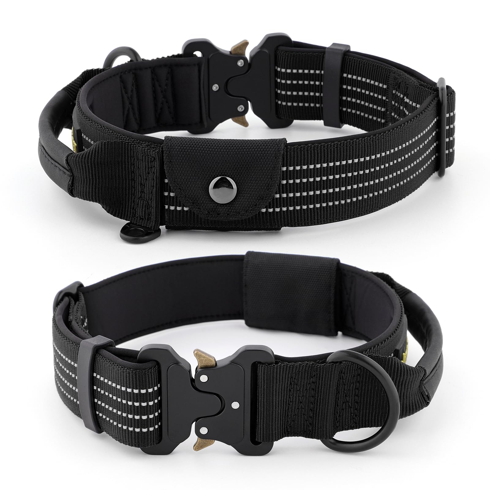 Plutus Pet Tactical Dog Collar with Tracker pocket for AirTag Adjustable Reflective Nylon Collar, Metal Buckle - Image 2
