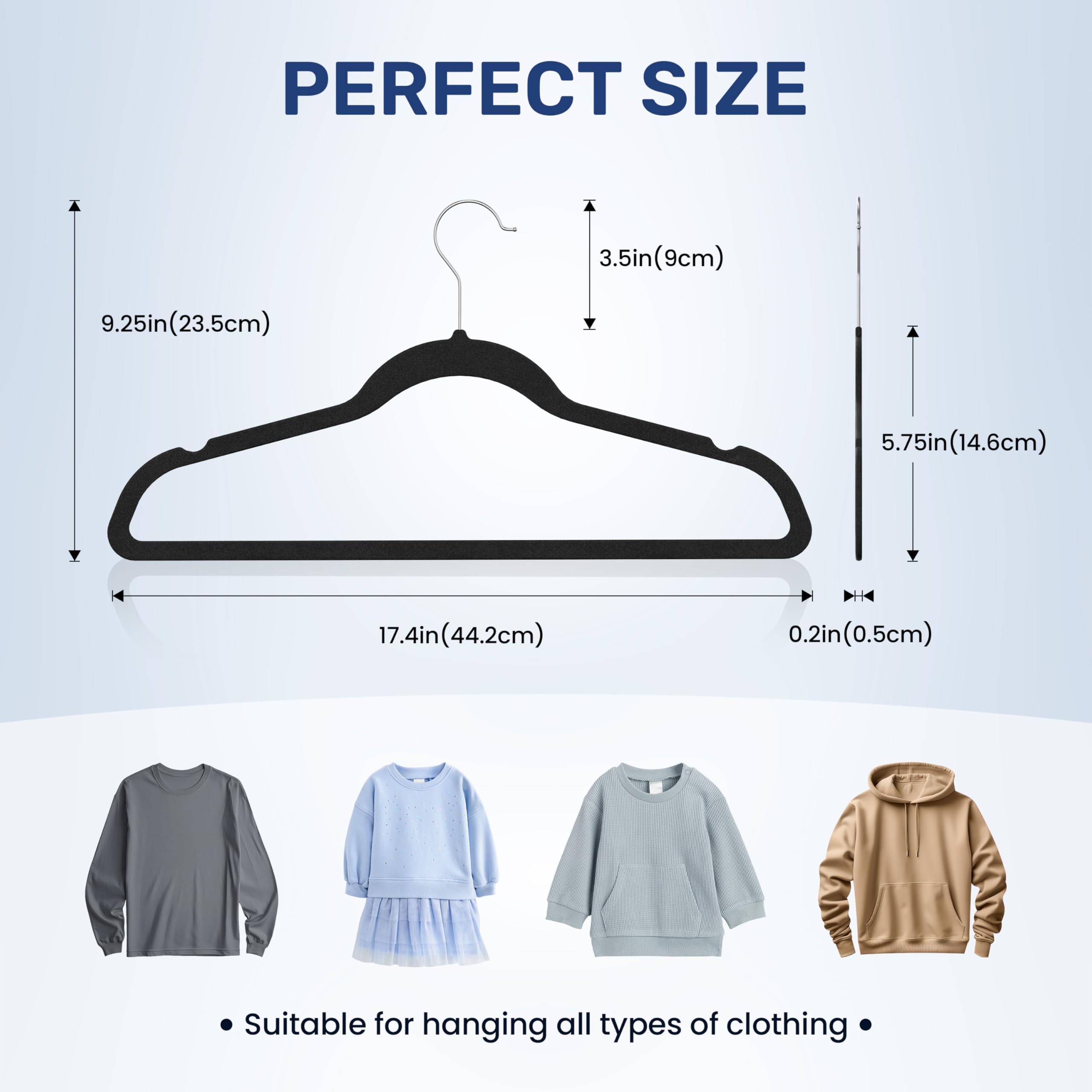 YSSOA 50 Pack Velvet Hangers, Heavy Duty Coat Hangers with 360° Swivel Hooks, Non-Slip Clothes Hangers with Shoulder Notches, for Coat, Pants, Black