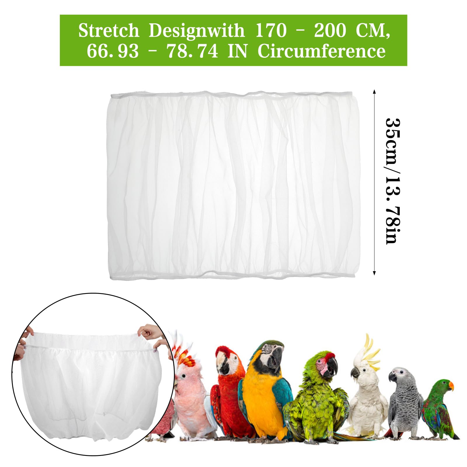 2 pezzi copertura per gabbia per uccelli, gabbia per uccelli, zanzariera, regolabile, in poliestere, 35 cm, per pappagalli e gabbie di fringuelli (170-200 cm)