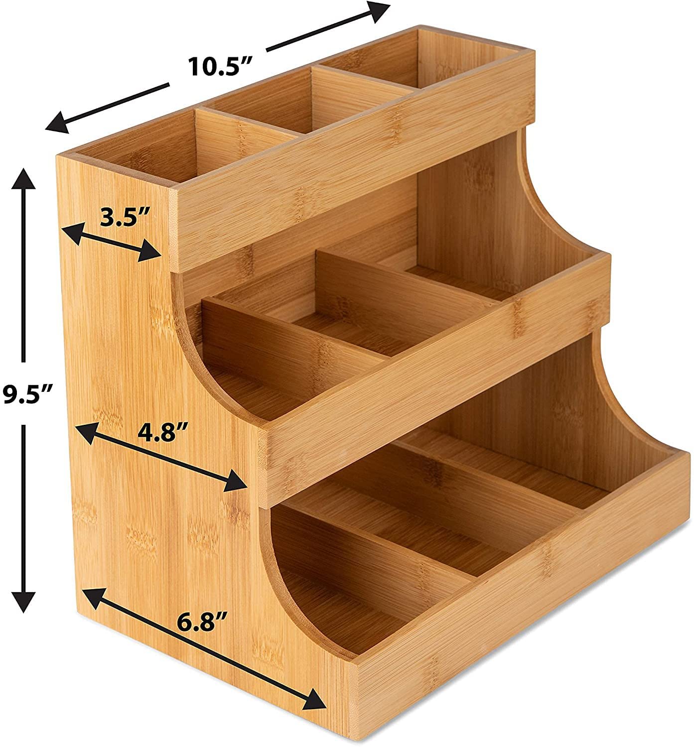 Organizador de té de bambú de 3 niveles con compartimentos, caja de almacenamiento para bolsas de té, cápsulas de café y azúcar (27 x 17 x 24 cm), antideslizante para bar, café y hogar