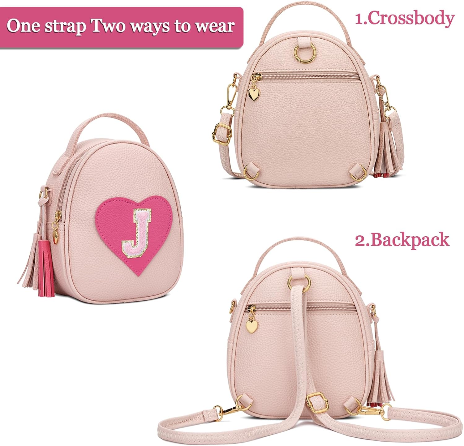 KKXIU Valentines Day Gifts for Kids Gifts for Girls Little Girl Crossbody Bag Small Backpack with Tassel (J) - Image 4