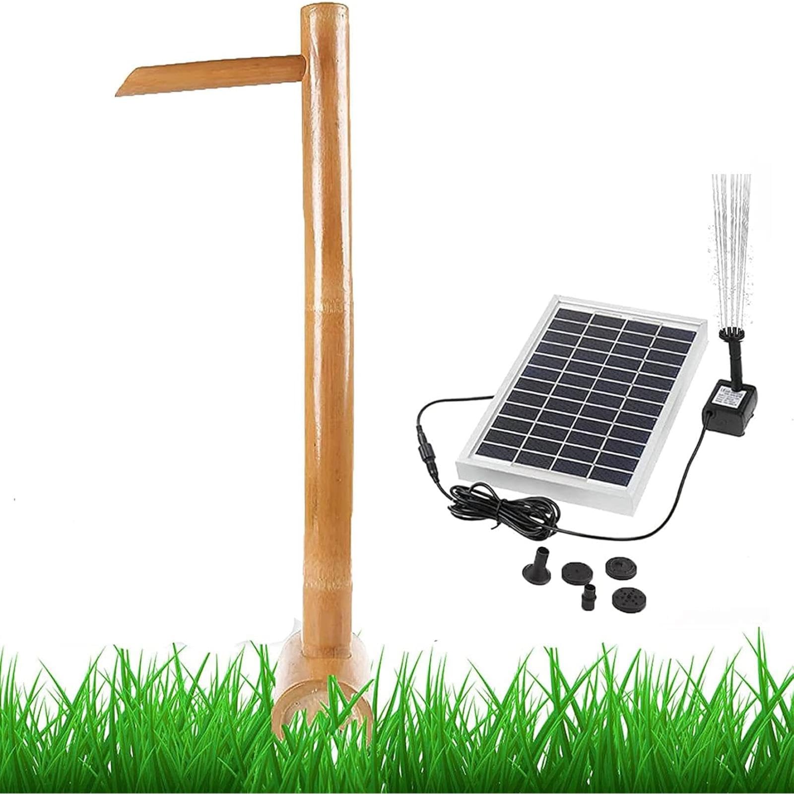 asdchZen Bamboo Fountain Kit, Solar Powered Bamboo Water Fountain, Zen Feng Shui Water Feature With Pump, Flowing Water Decoration, For Fish Tanks, Gardens, Lawns, Ponds, 19.7In,23.6in
